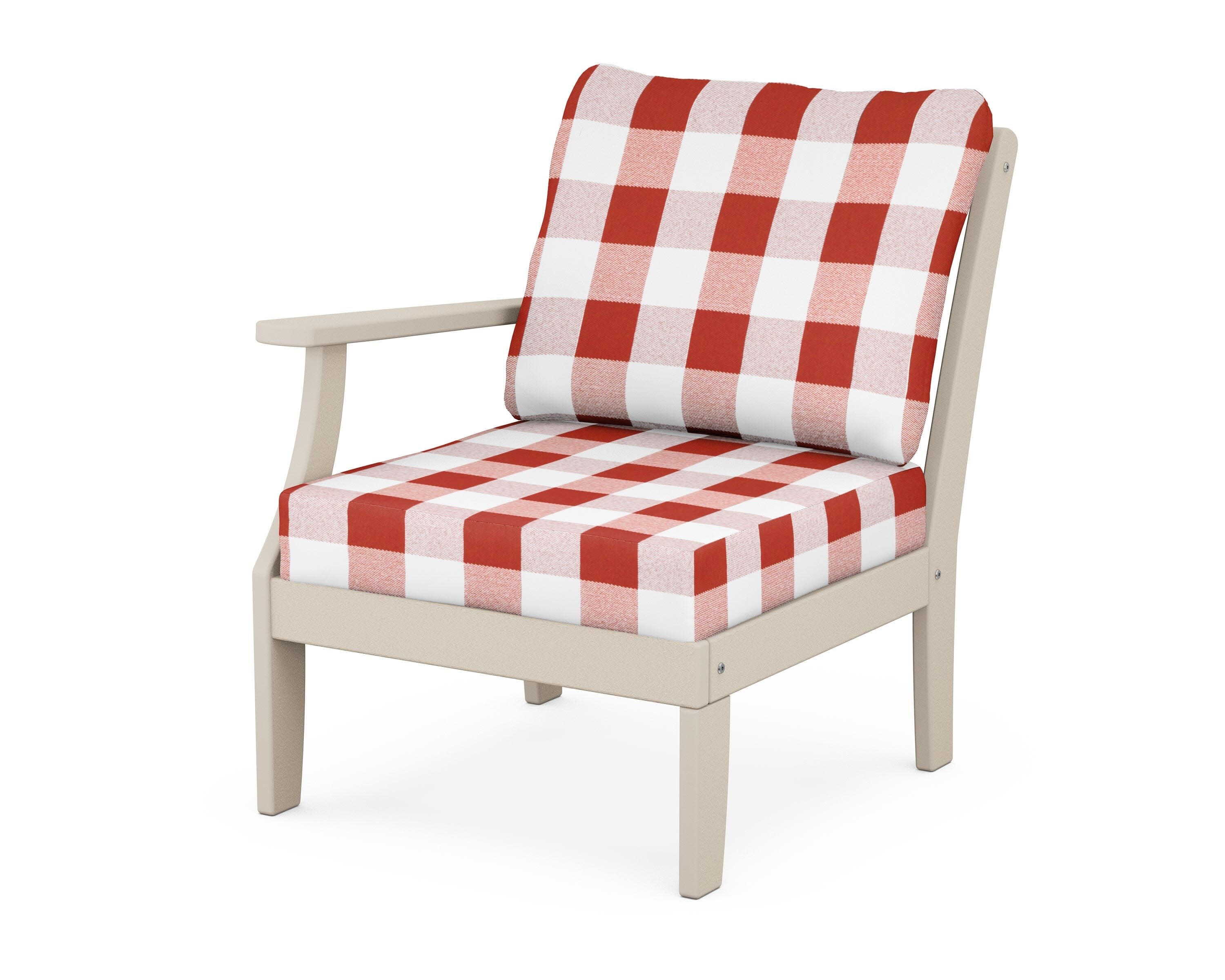 Yacht Club Modular Left Arm Chair in Sand Castle / Buffalo Plaid Crimson