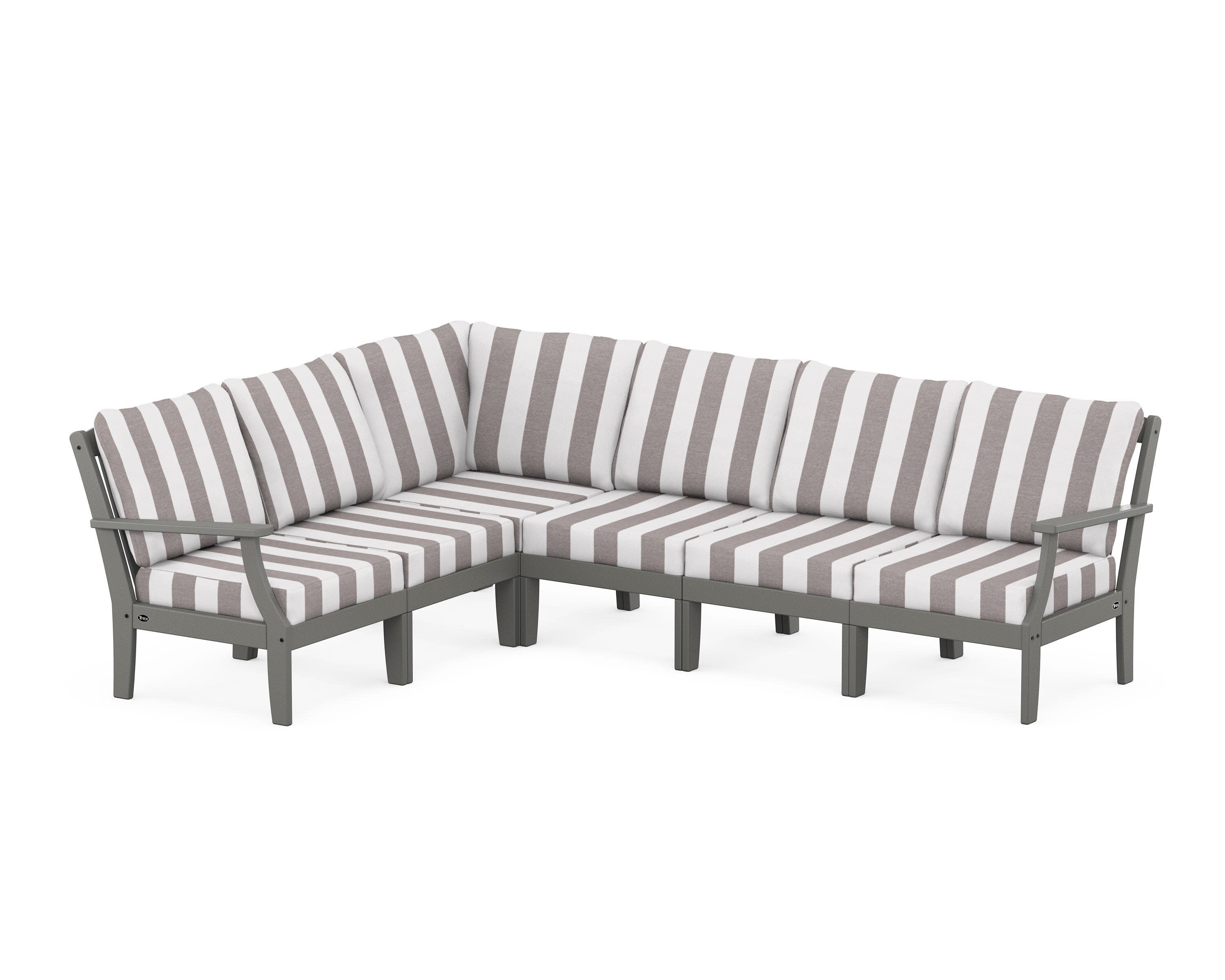 Yacht Club Modular 6-Piece Deep Seating Set in Stepping Stone / Cabana Stripe Grey Mist