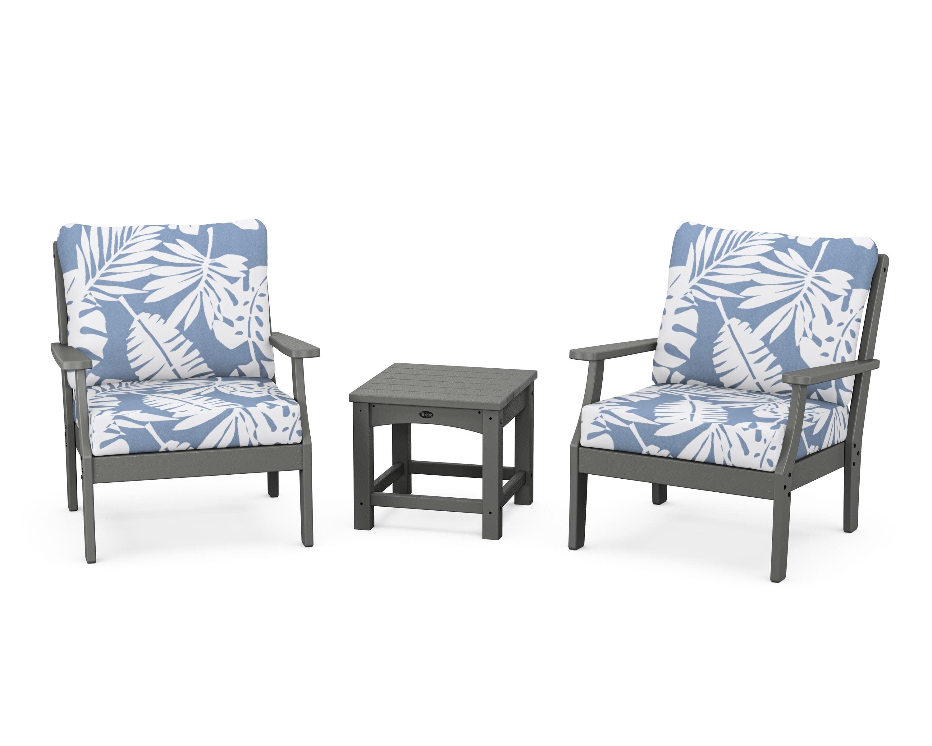 Yacht Club 3-Piece Deep Seating Set in Stepping Stone / Leaf Sky Blue