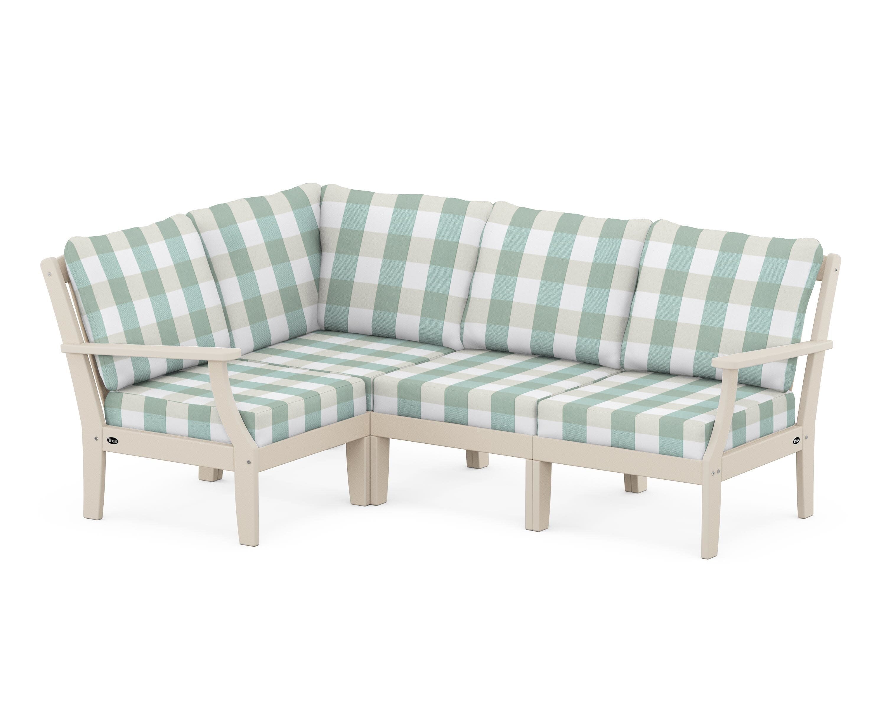 Yacht Club Modular 4-Piece Deep Seating Set in Sand Castle / Buffalo Plaid Glacier Spa