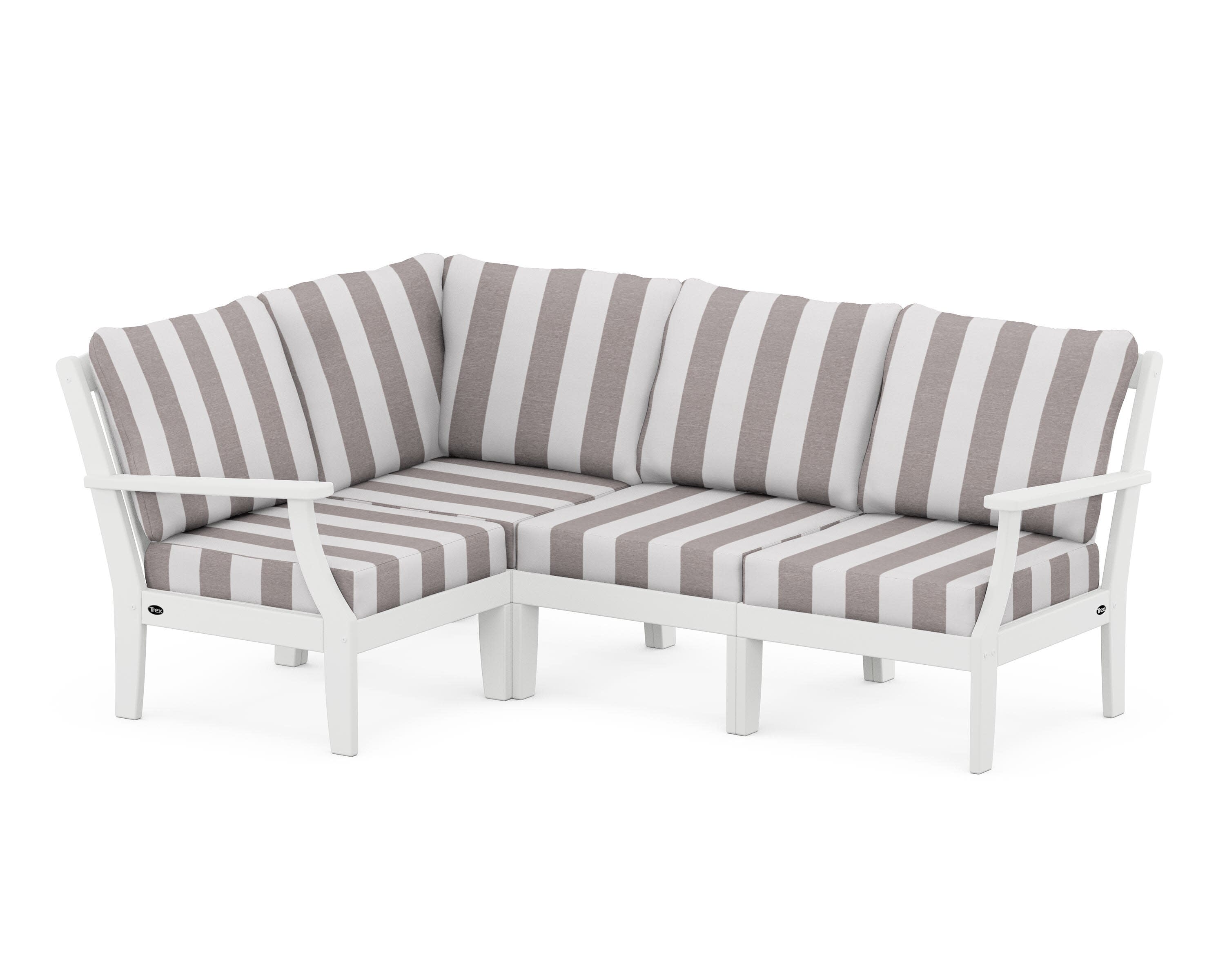 Yacht Club Modular 4-Piece Deep Seating Set in Classic White / Cabana Stripe Grey Mist