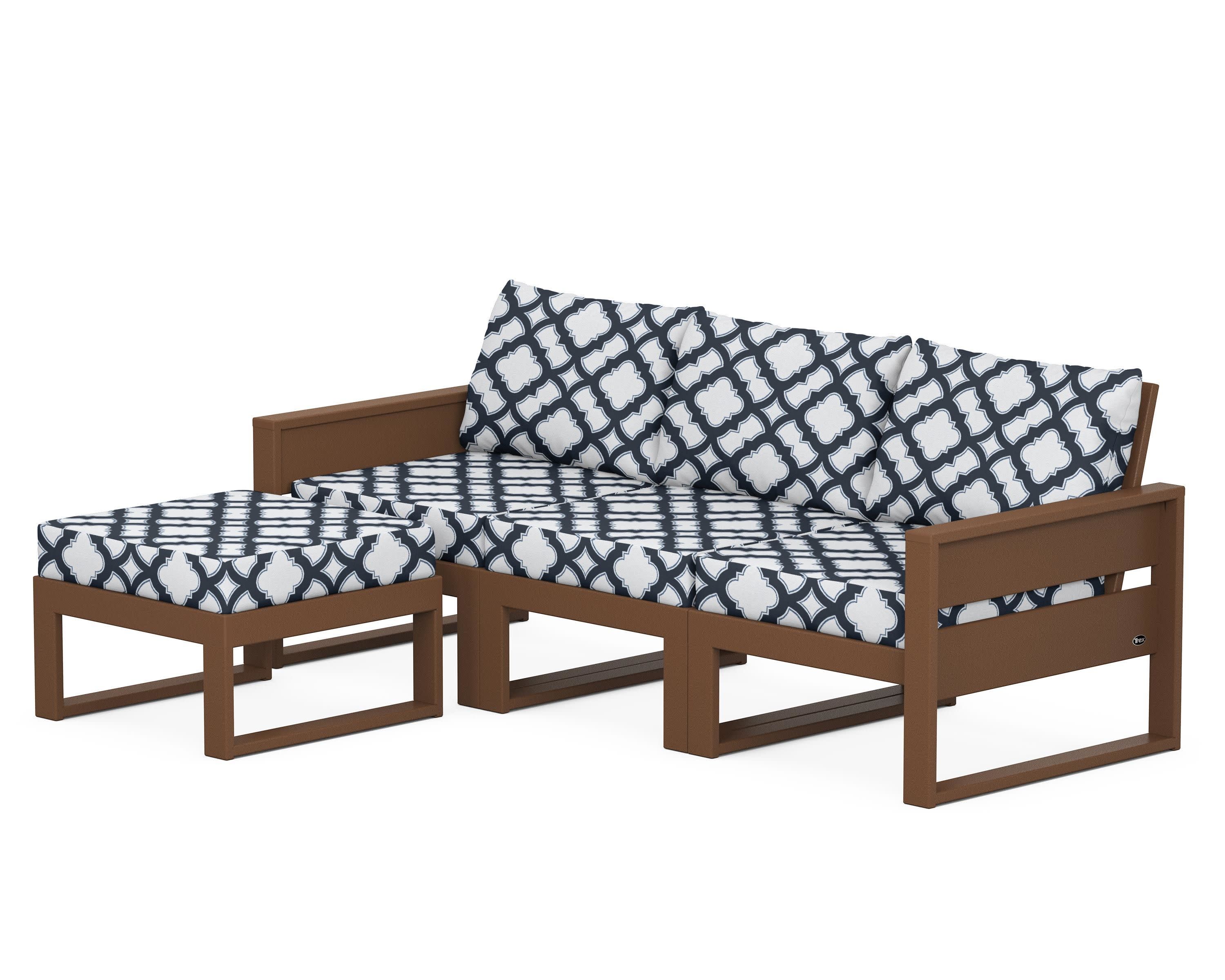 Eastport 4- Piece Sectional with Ottoman in Tree House / Trellis Marine Indigo