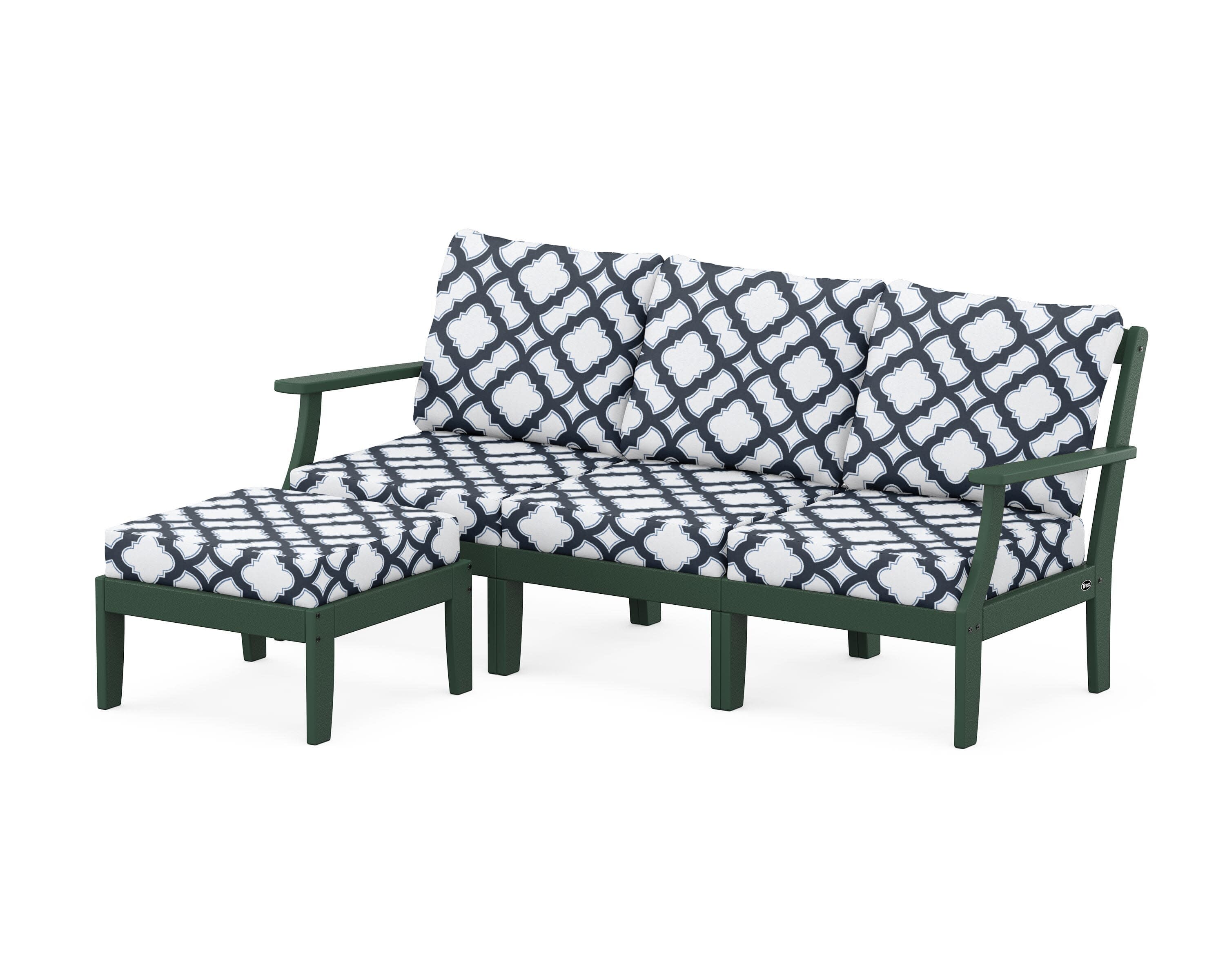 Yacht Club Modular 4-Piece Deep Seating Set with Ottoman in Rainforest Canopy / Trellis Marine Indigo
