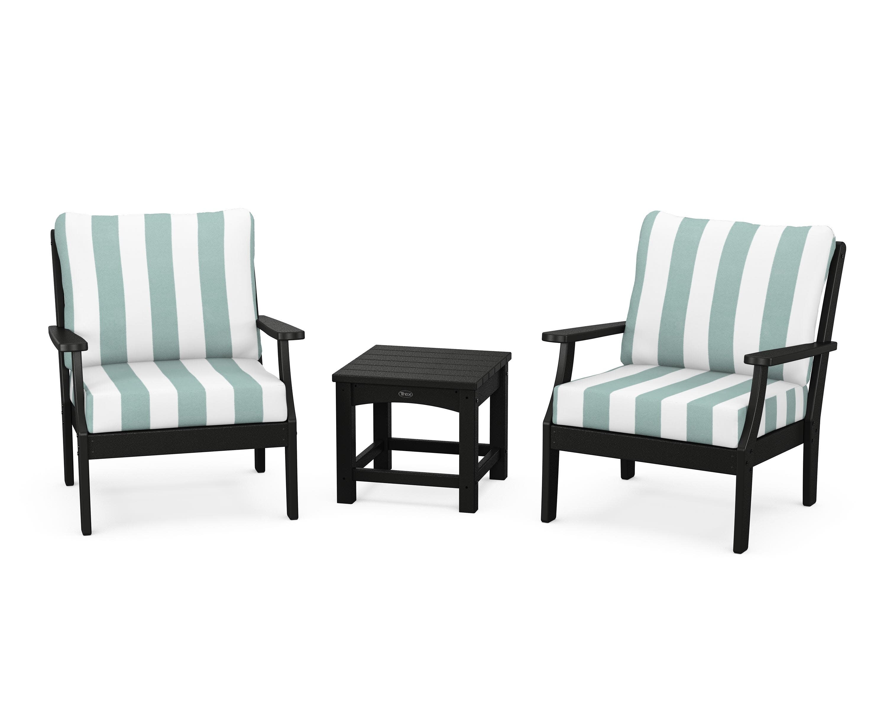 Yacht Club 3-Piece Deep Seating Set in Charcoal Black / Cabana Stripe Glacier Spa