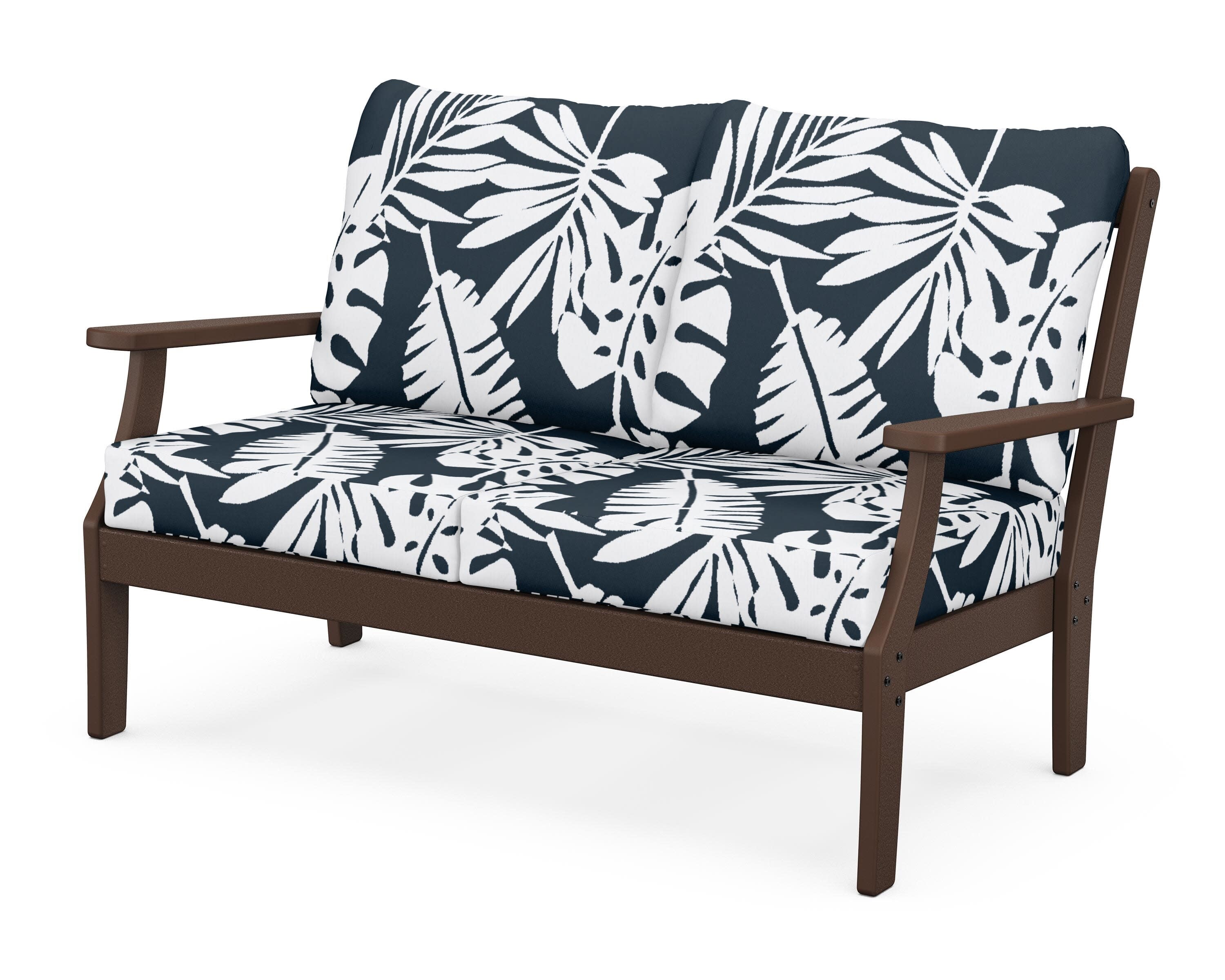 Yacht Club Deep Seating Loveseat in Vintage Lantern / Leaf Marine Indigo