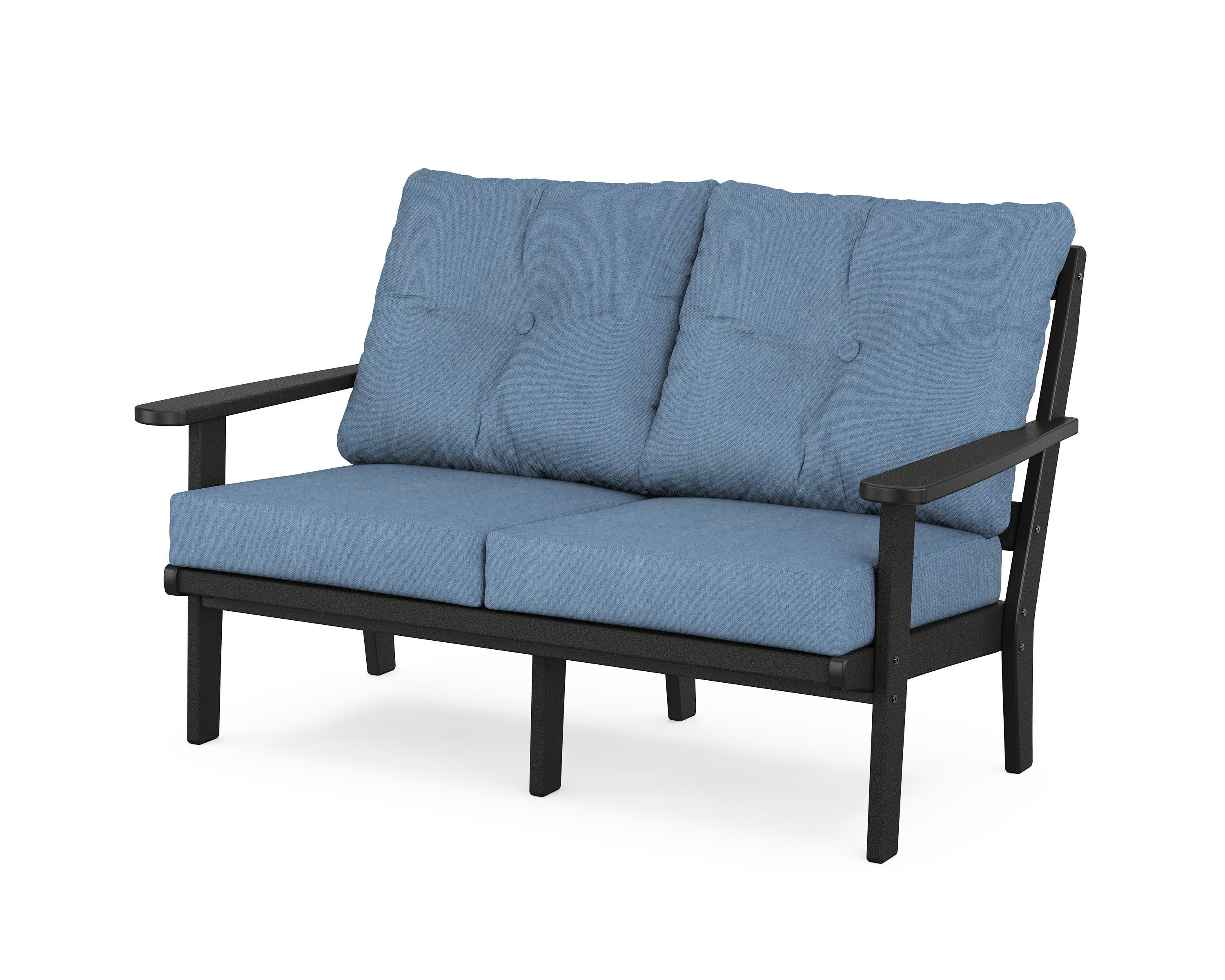 Cape Cod Deep Seating Loveseat in Charcoal Black / Sky Blue