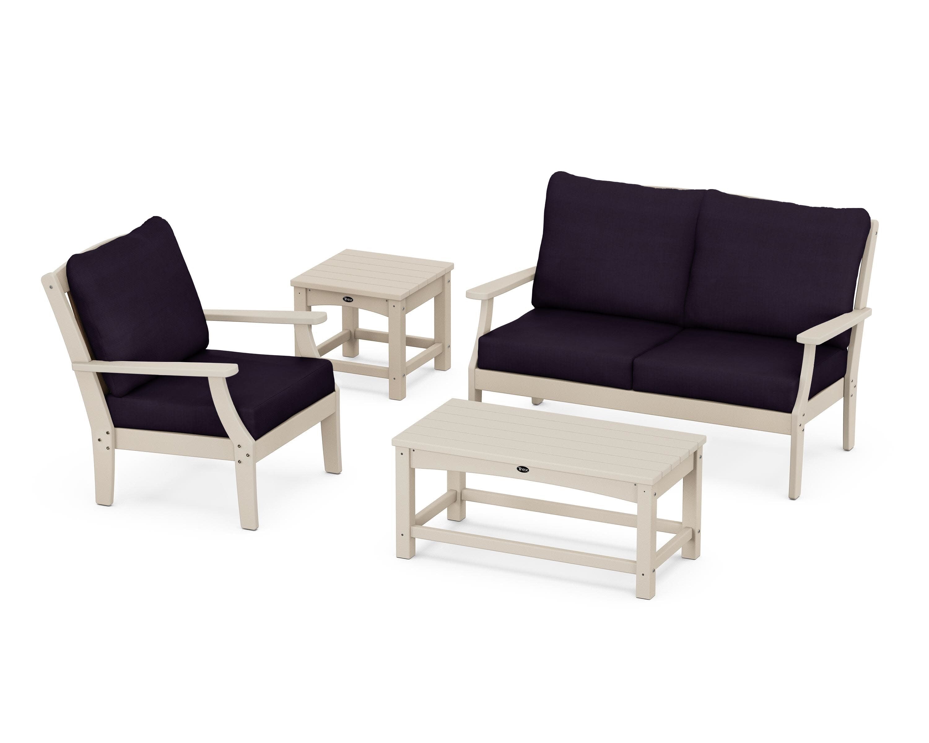 Yacht Club 4-Piece Deep Seating Set in Sand Castle / Navy Linen