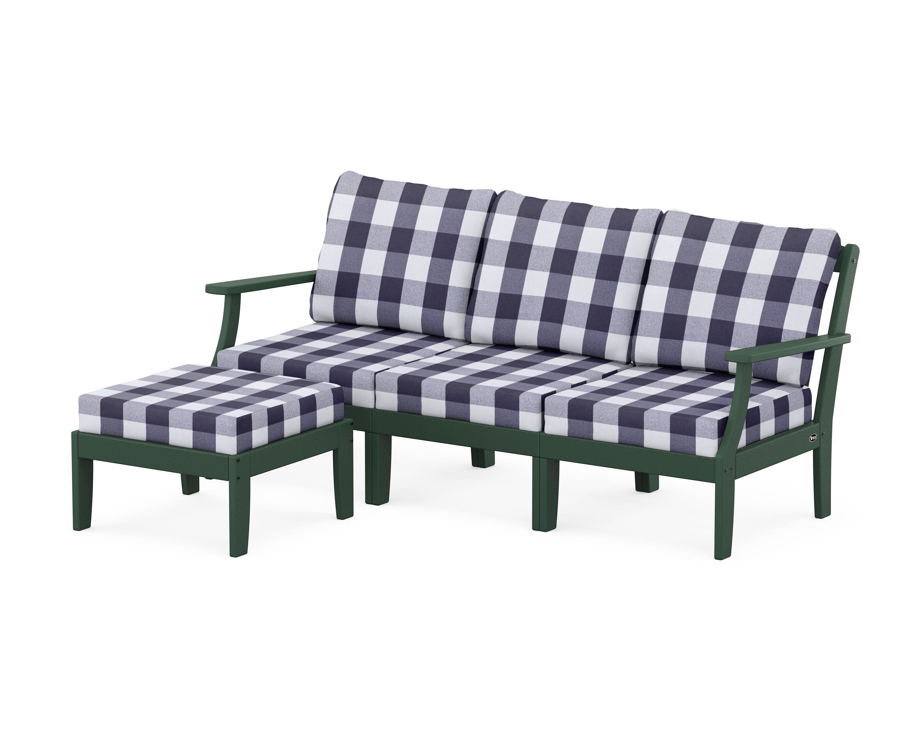 Yacht Club Modular 4-Piece Deep Seating Set with Ottoman in Rainforest Canopy / Buffalo Plaid Navy
