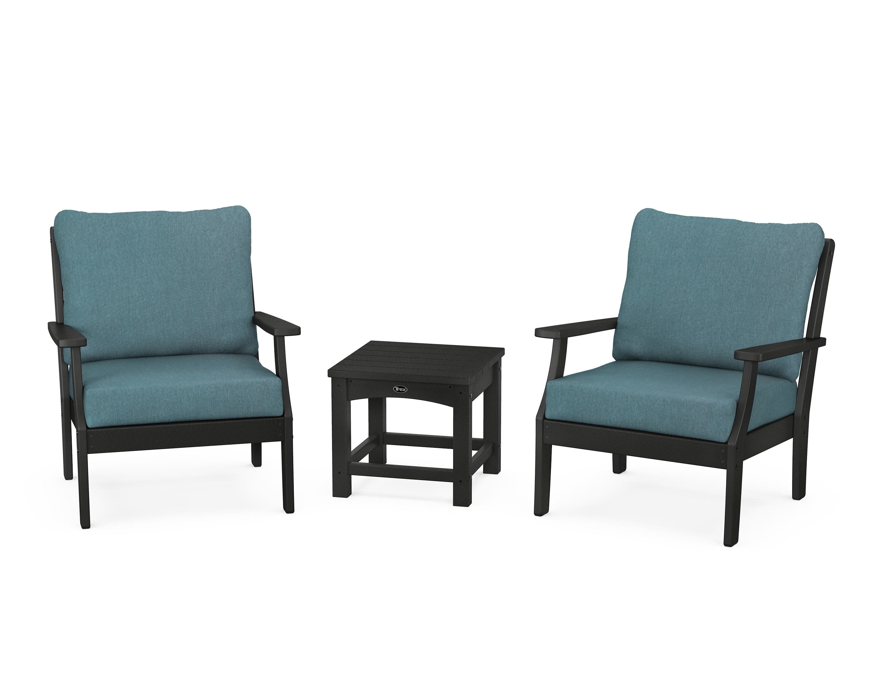 Yacht Club 3-Piece Deep Seating Set in Charcoal Black / Ocean Teal