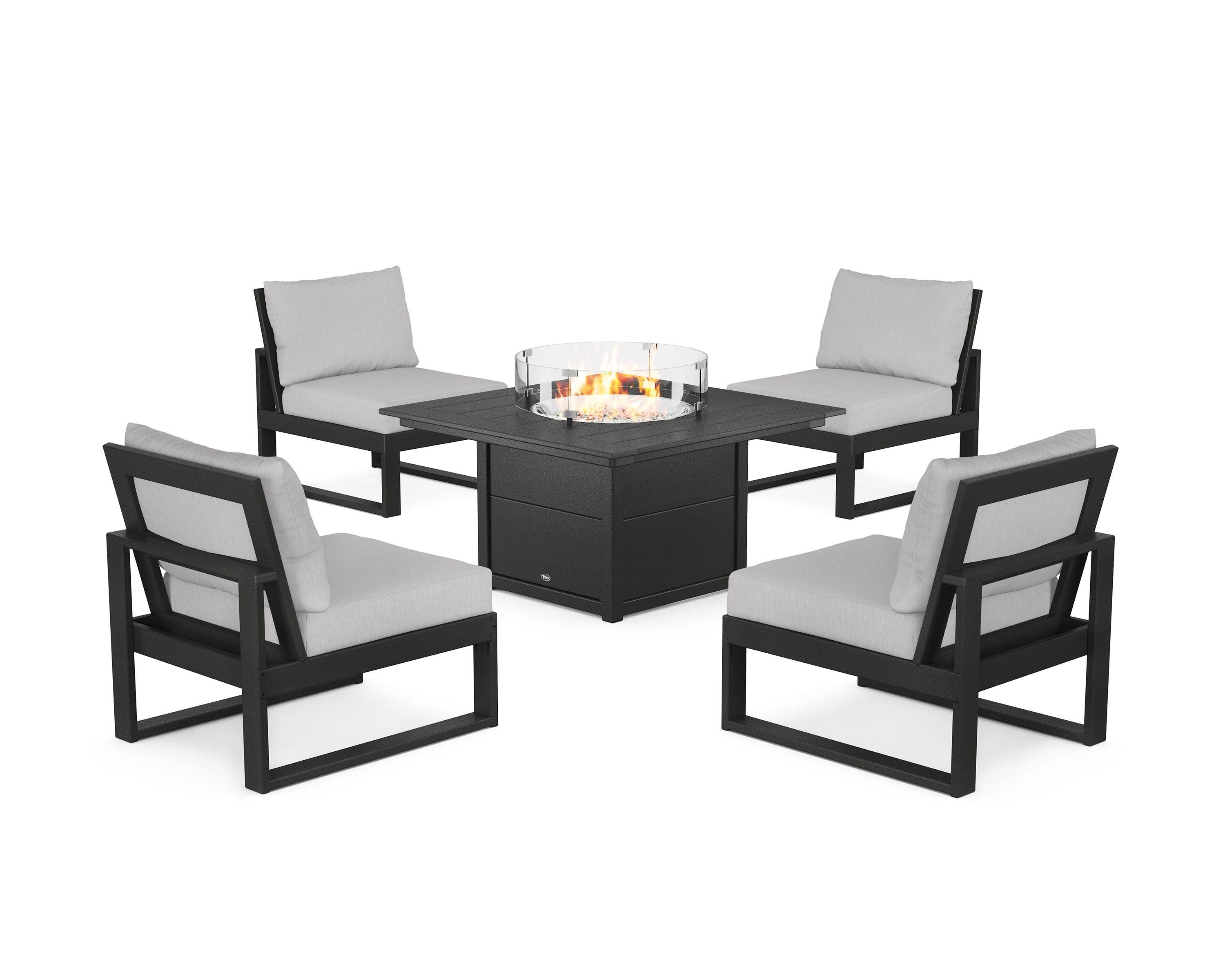 Eastport Modular 5-Piece Deep Seating Set with Square Fire Pit Table in Charcoal Black / Granite