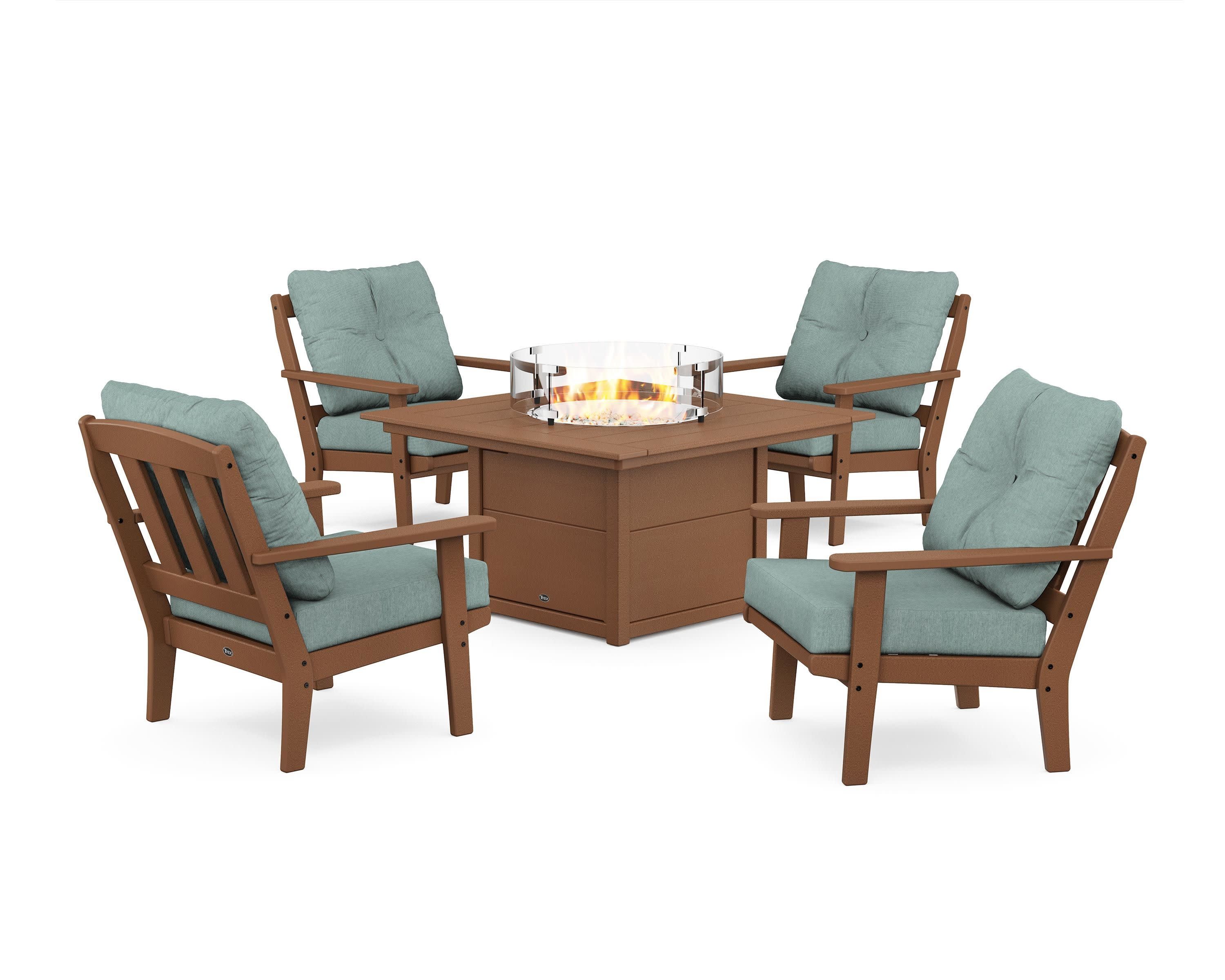 Cape Cod 5-Piece Deep Seating Set with Fire Pit Table in Tree House / Glacier Spa