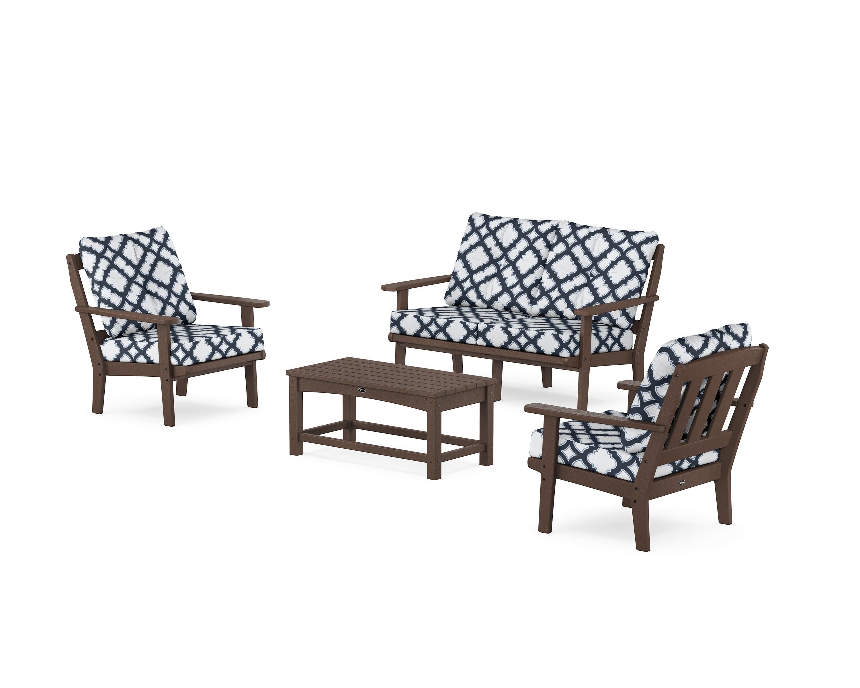 Cape Cod 4-Piece Deep Seating Set with Loveseat in Vintage Lantern / Trellis Marine Indigo