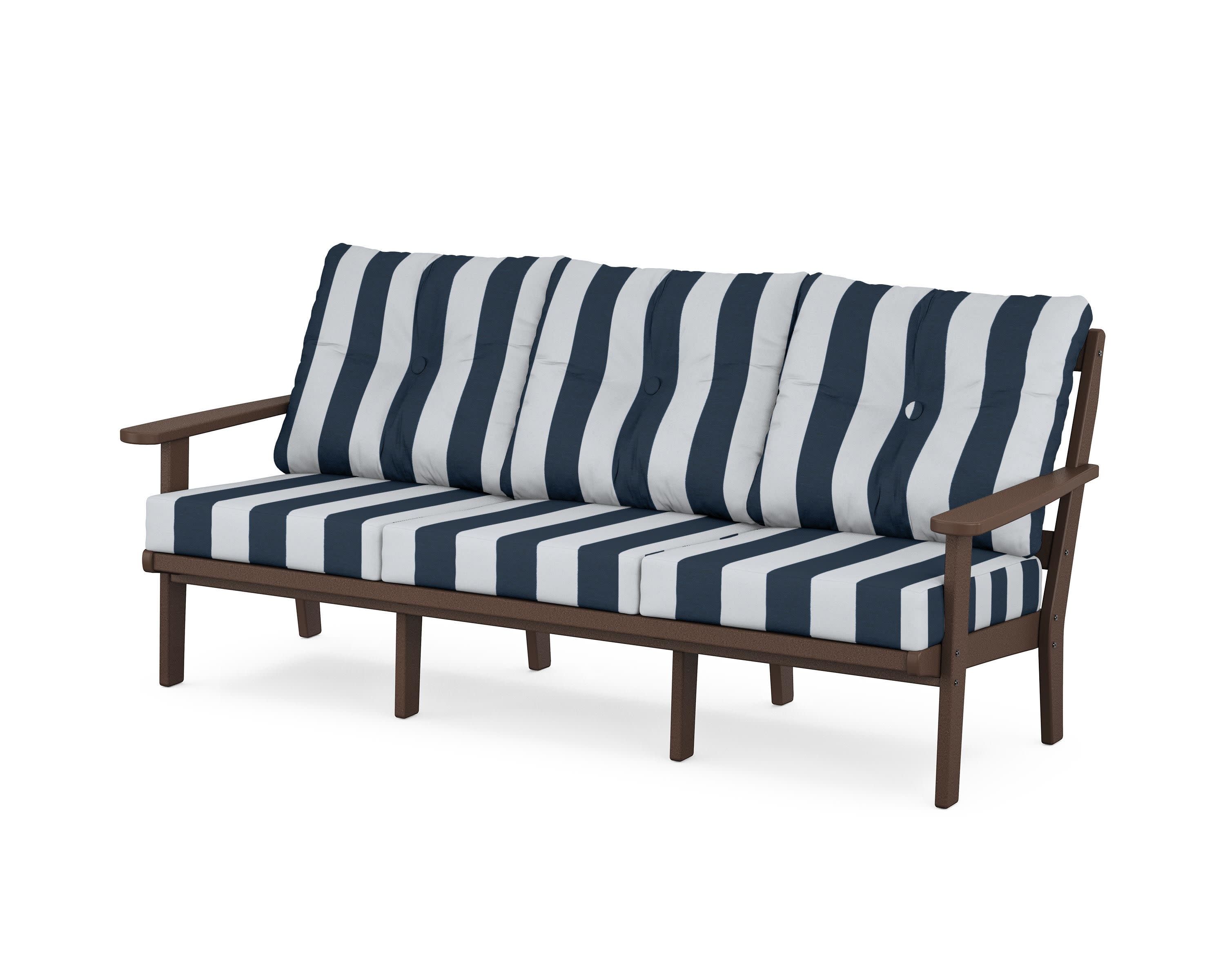 Cape Cod Deep Seating Sofa in Vintage Lantern / Cabana Stripe Marine Indigo