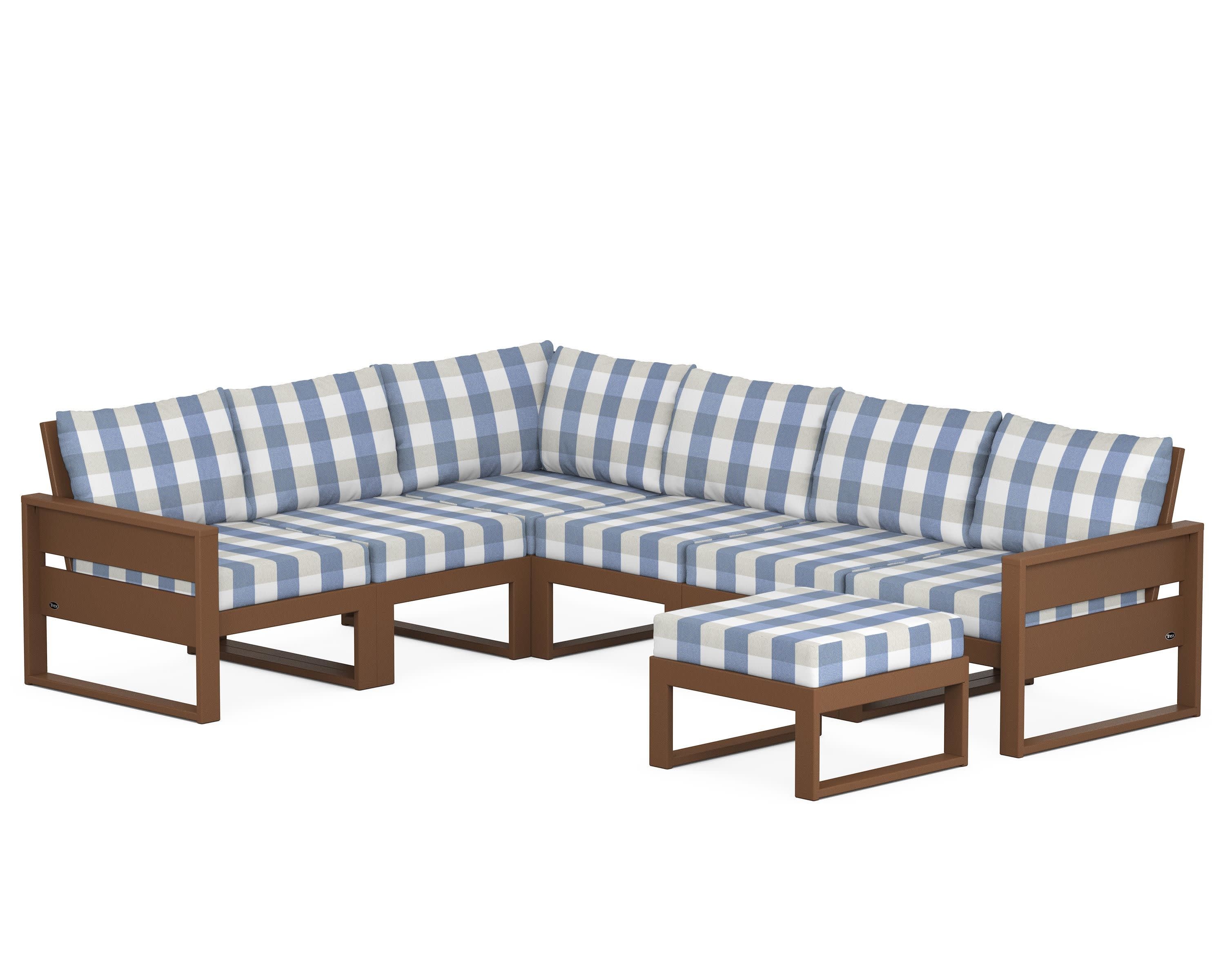 Eastport 6-Piece Sectional with Ottoman in Tree House / Buffalo Plaid Sky Blue