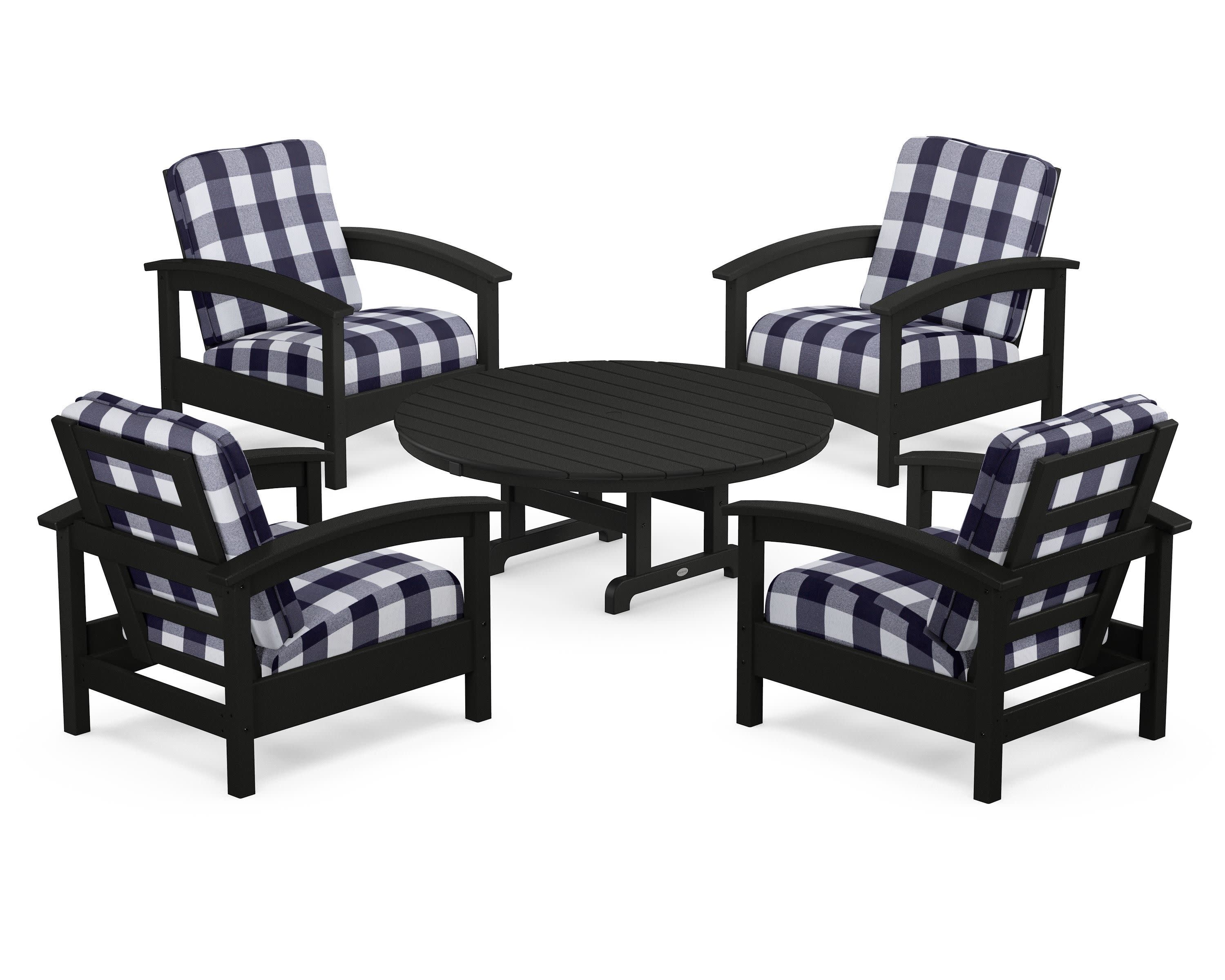 Rockport 5-Piece Deep Seating Set in Charcoal Black / Buffalo Plaid Navy