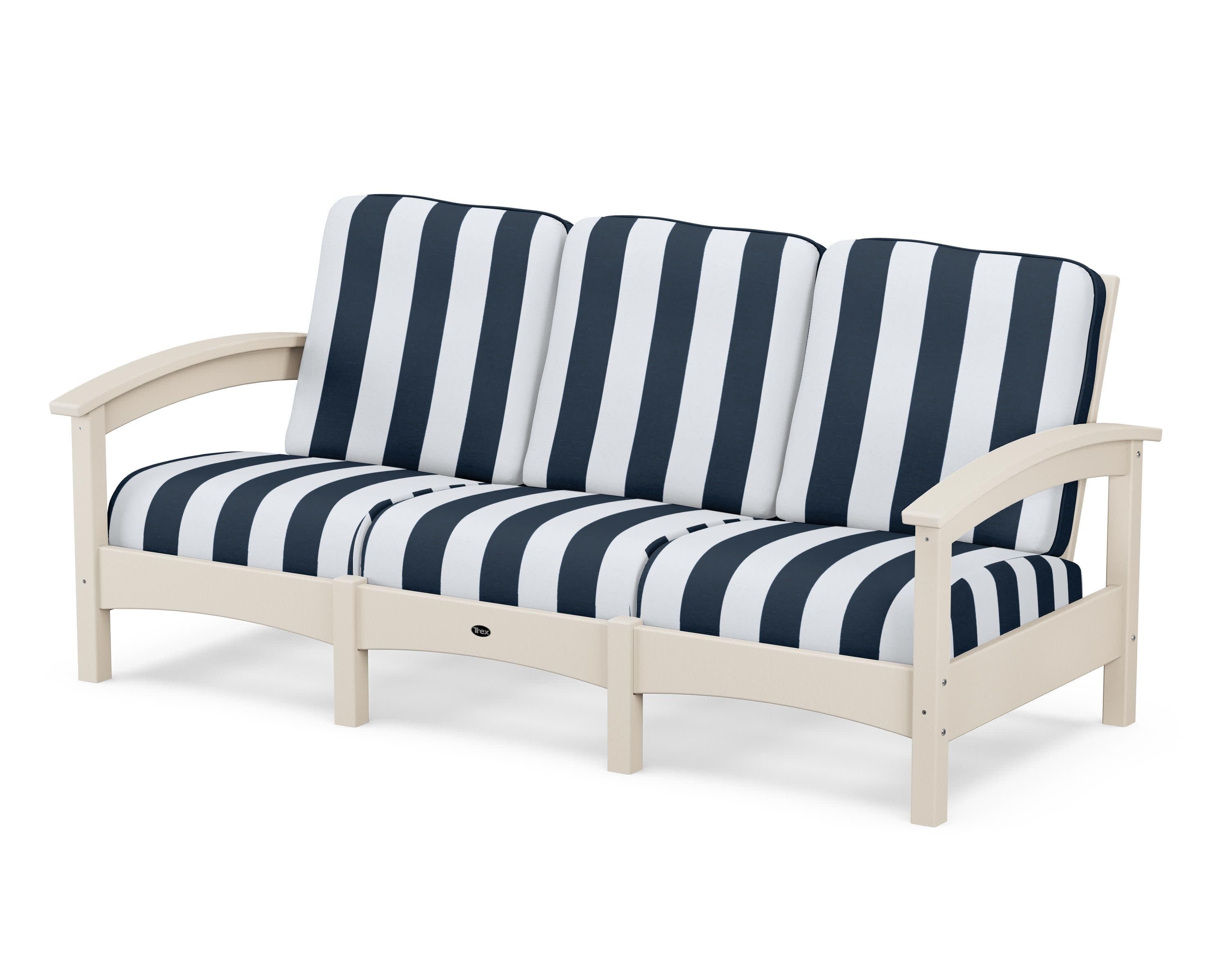 Rockport Club Sofa in Sand Castle / Cabana Stripe Marine Indigo