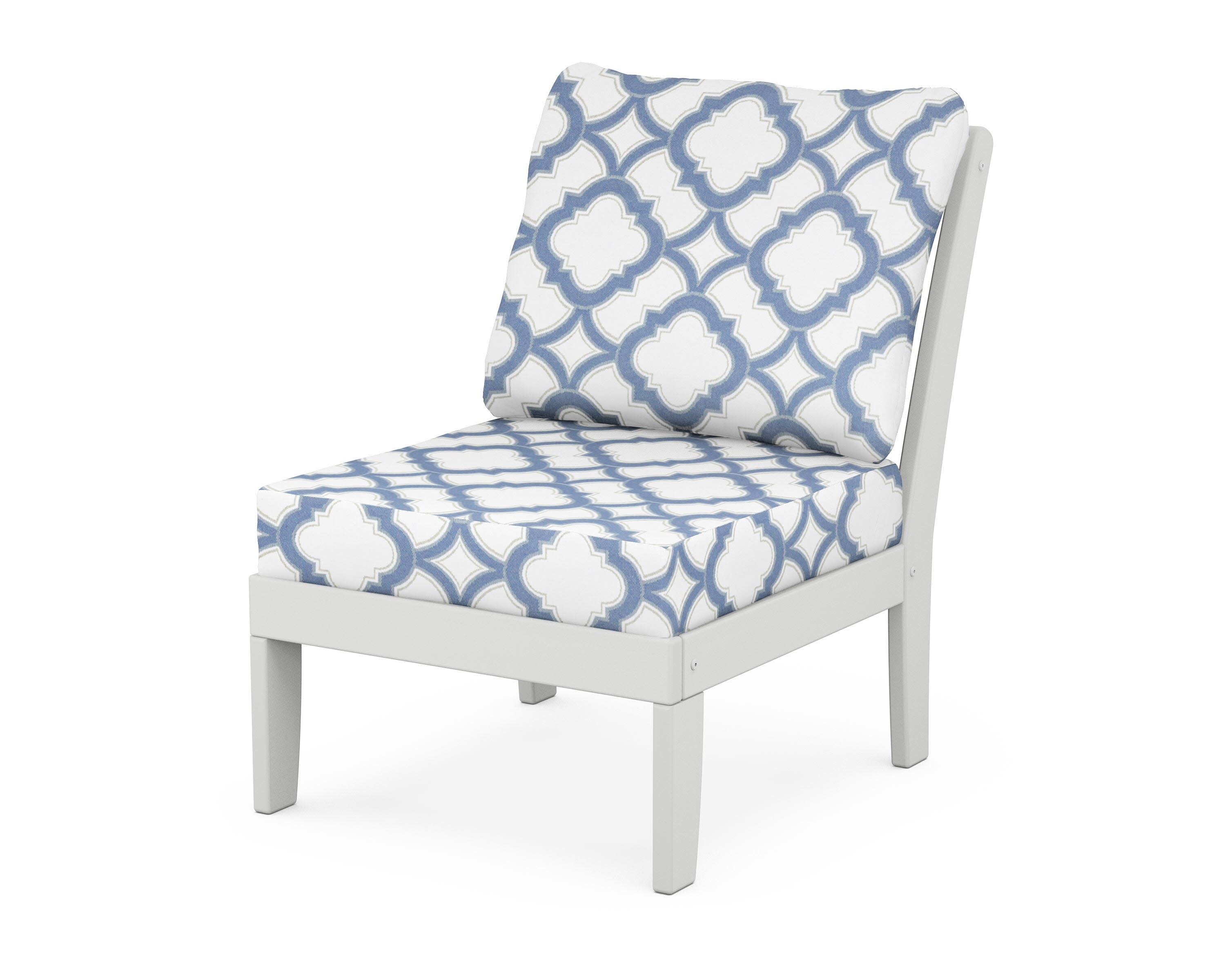 Yacht Club Modular Armless Chair in Classic White / Trellis Sky Blue