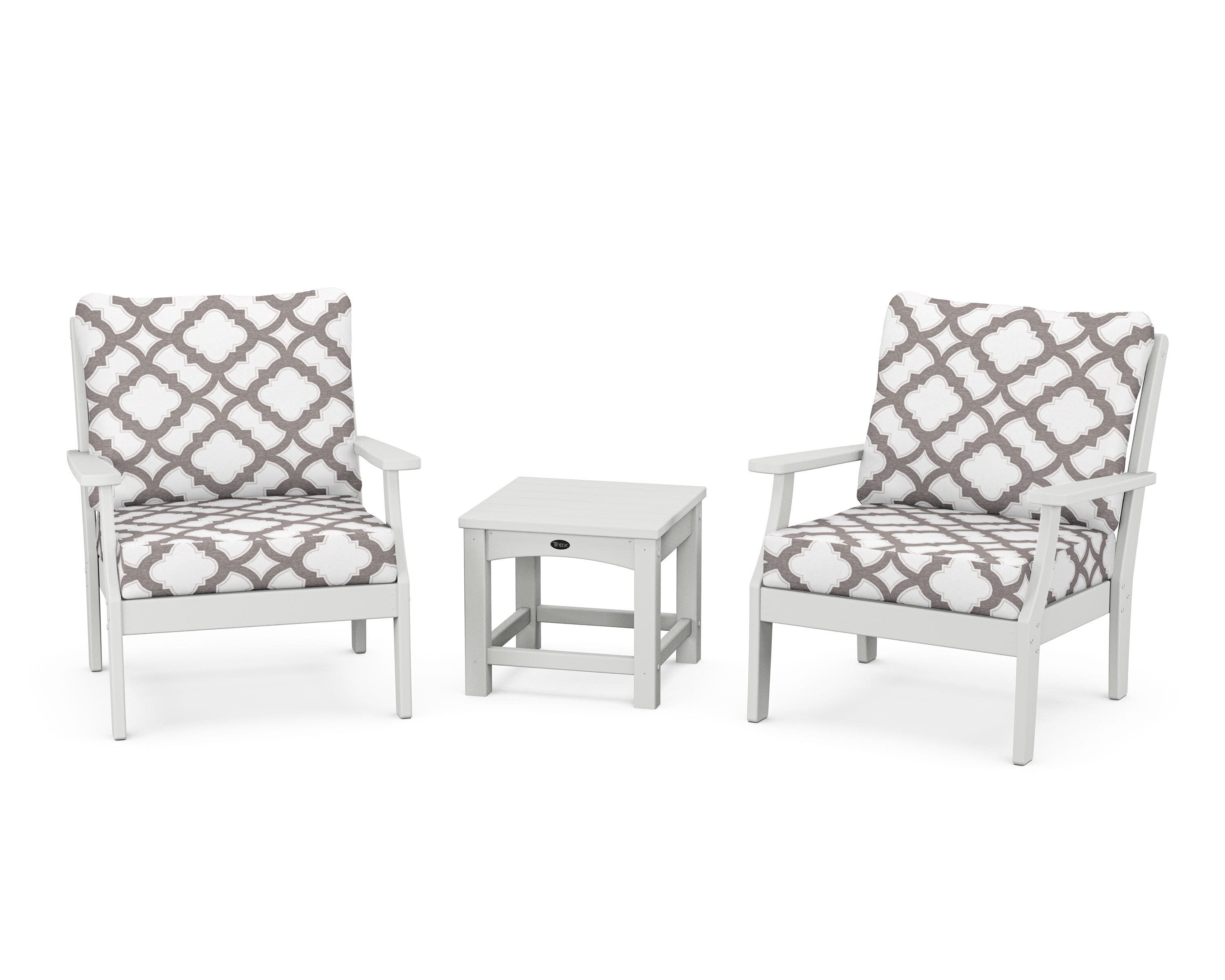 Yacht Club 3-Piece Deep Seating Set in Classic White / Trellis Grey Mist