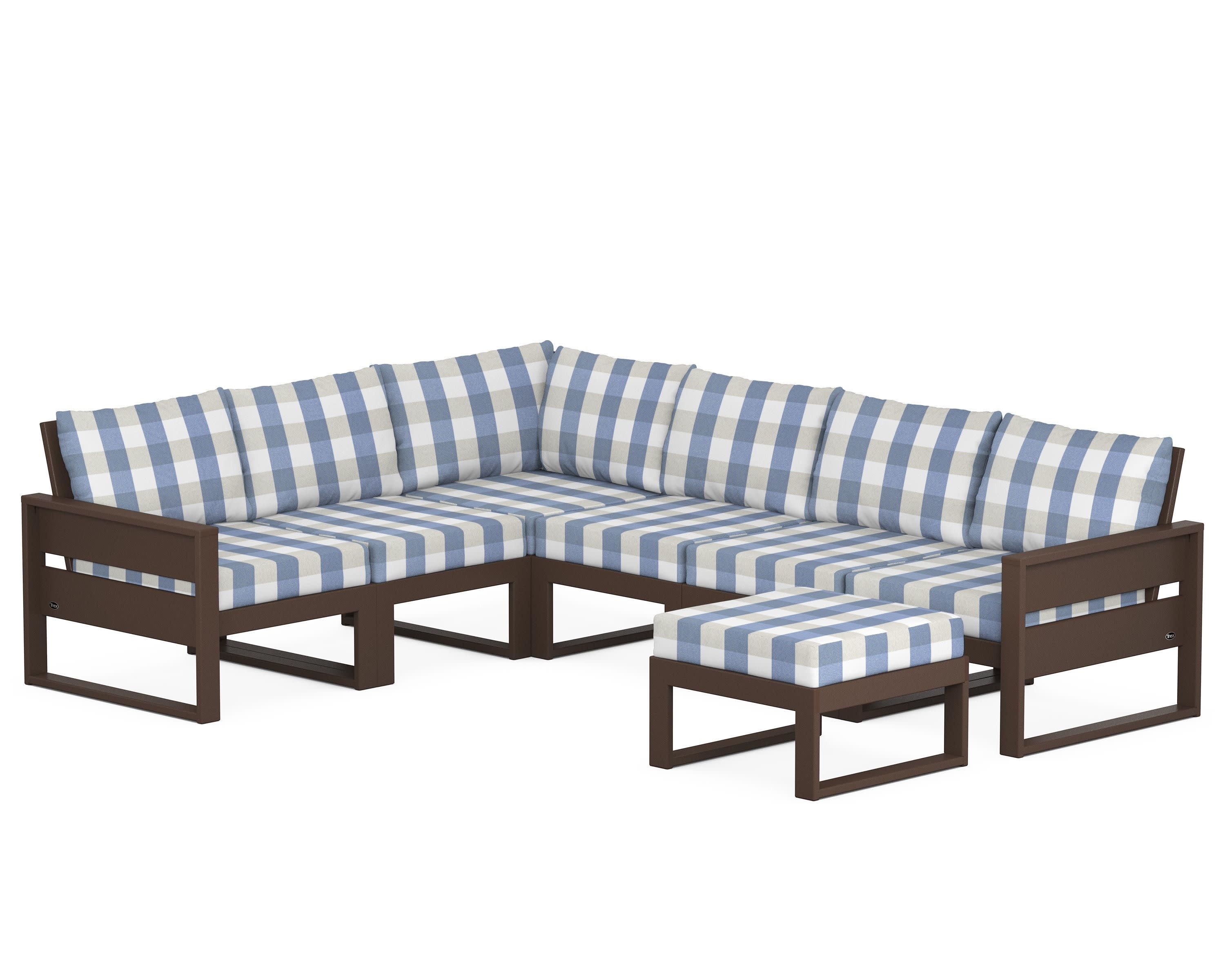 Eastport 6-Piece Sectional with Ottoman in Vintage Lantern / Buffalo Plaid Sky Blue
