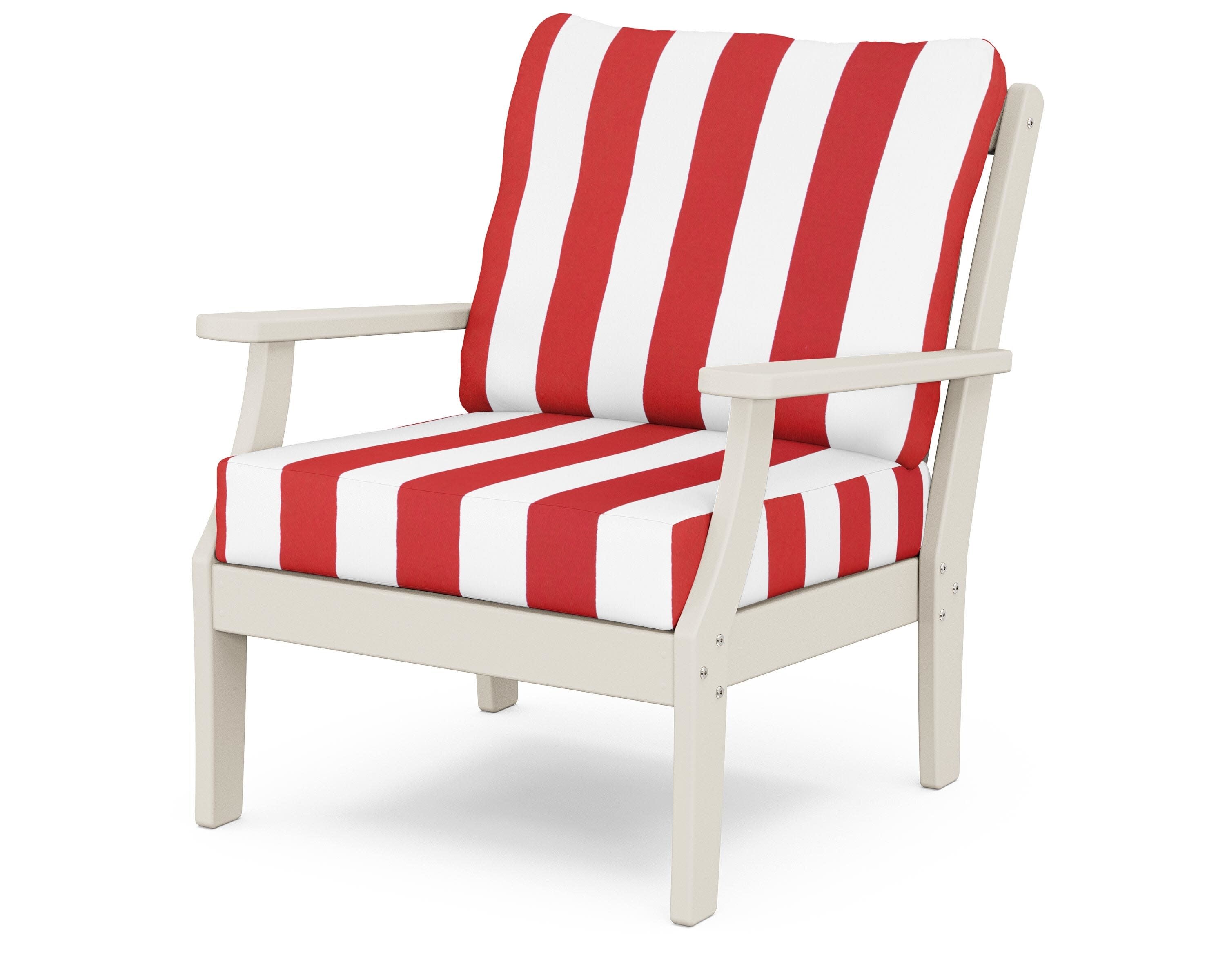 Yacht Club Deep Seating Chair in Sand Castle / Cabana Stripe Crimson