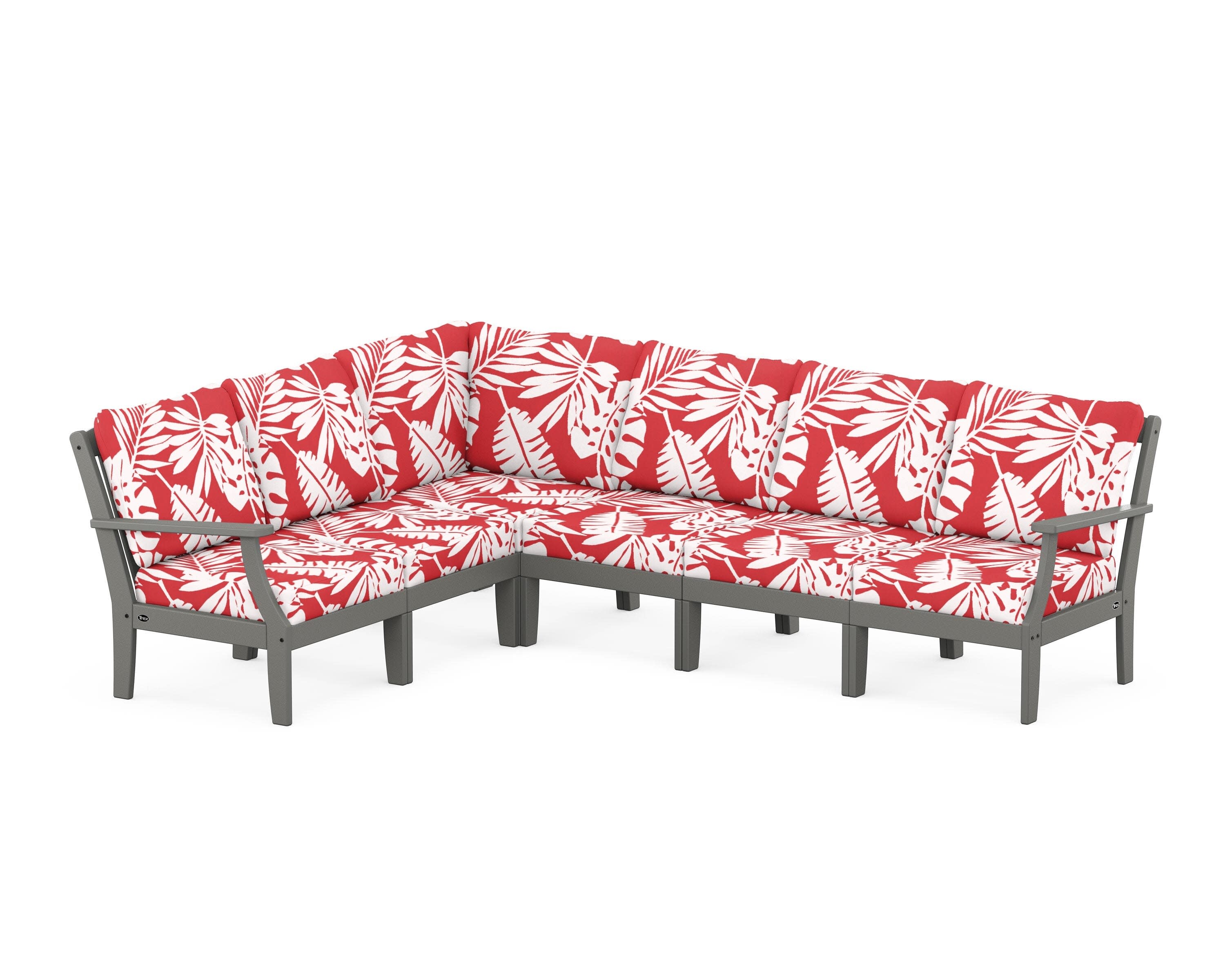 Yacht Club Modular 6-Piece Deep Seating Set in Stepping Stone / Leaf Crimson