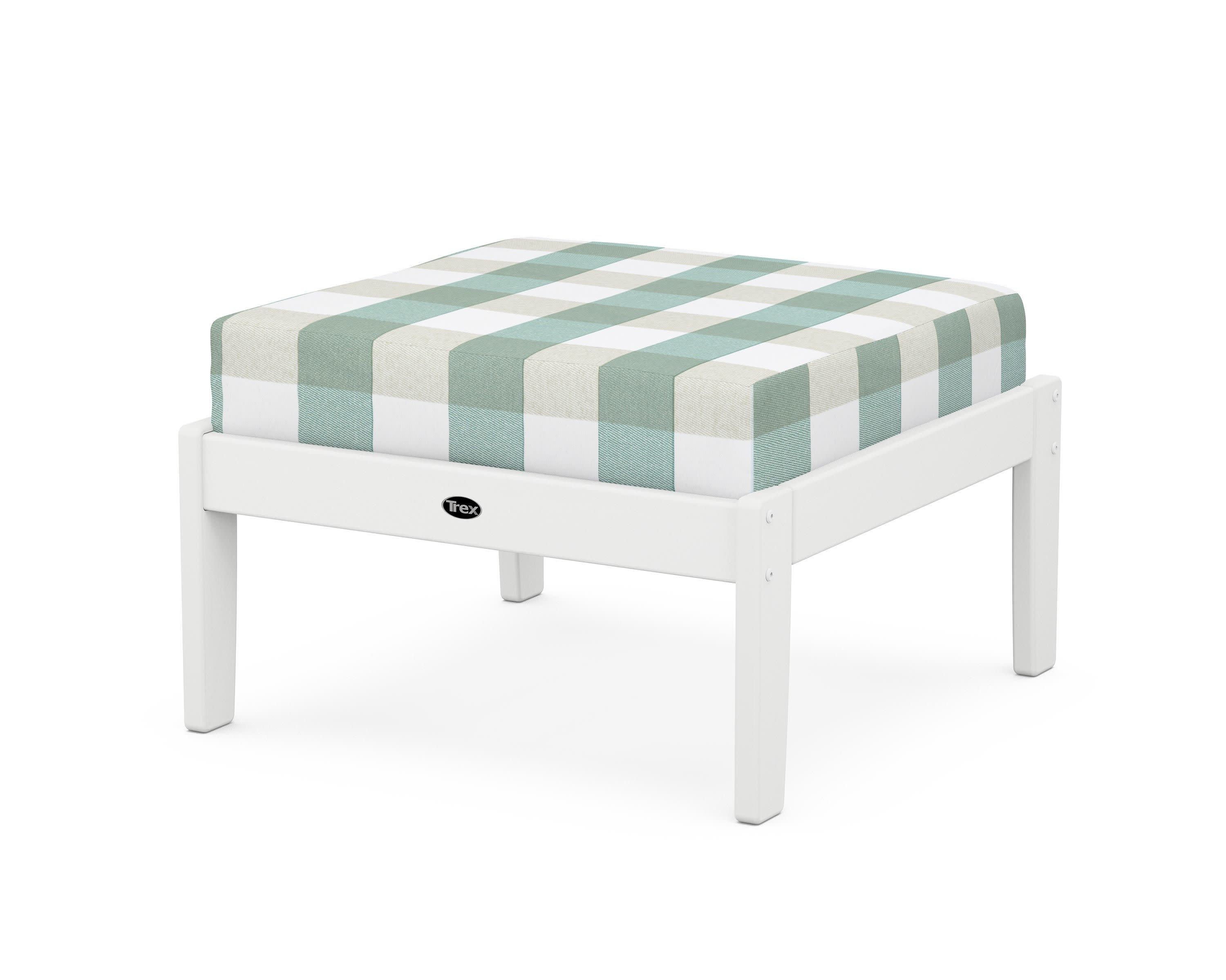 Yacht Club Deep Seating Ottoman in Classic White / Buffalo Plaid Glacier Spa