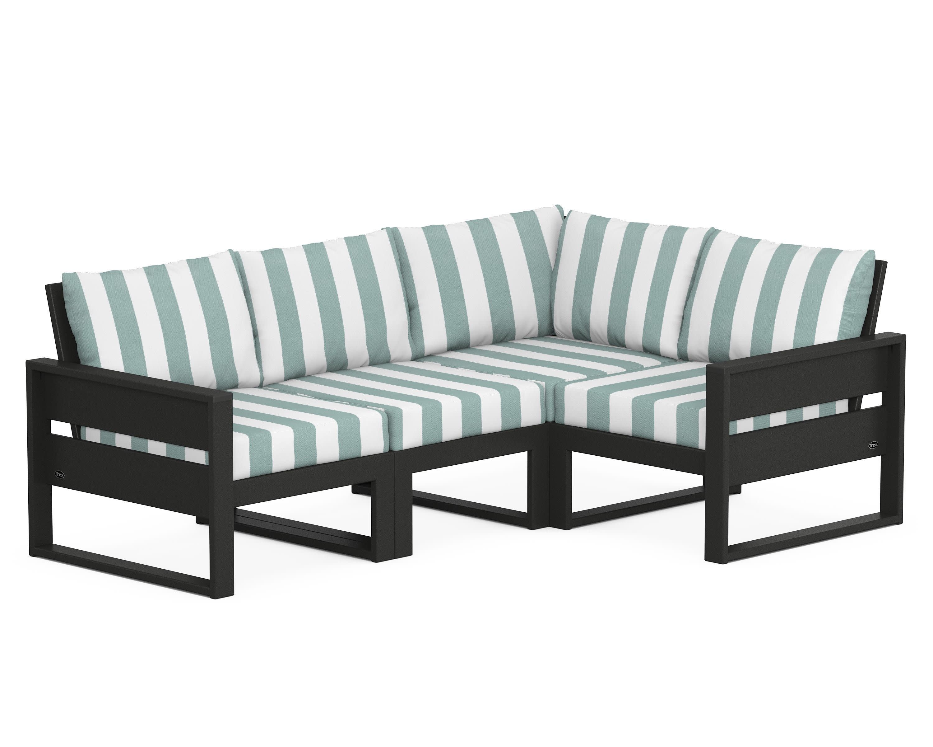 Eastport 4- Piece Sectional in Charcoal Black / Cabana Stripe Glacier Spa