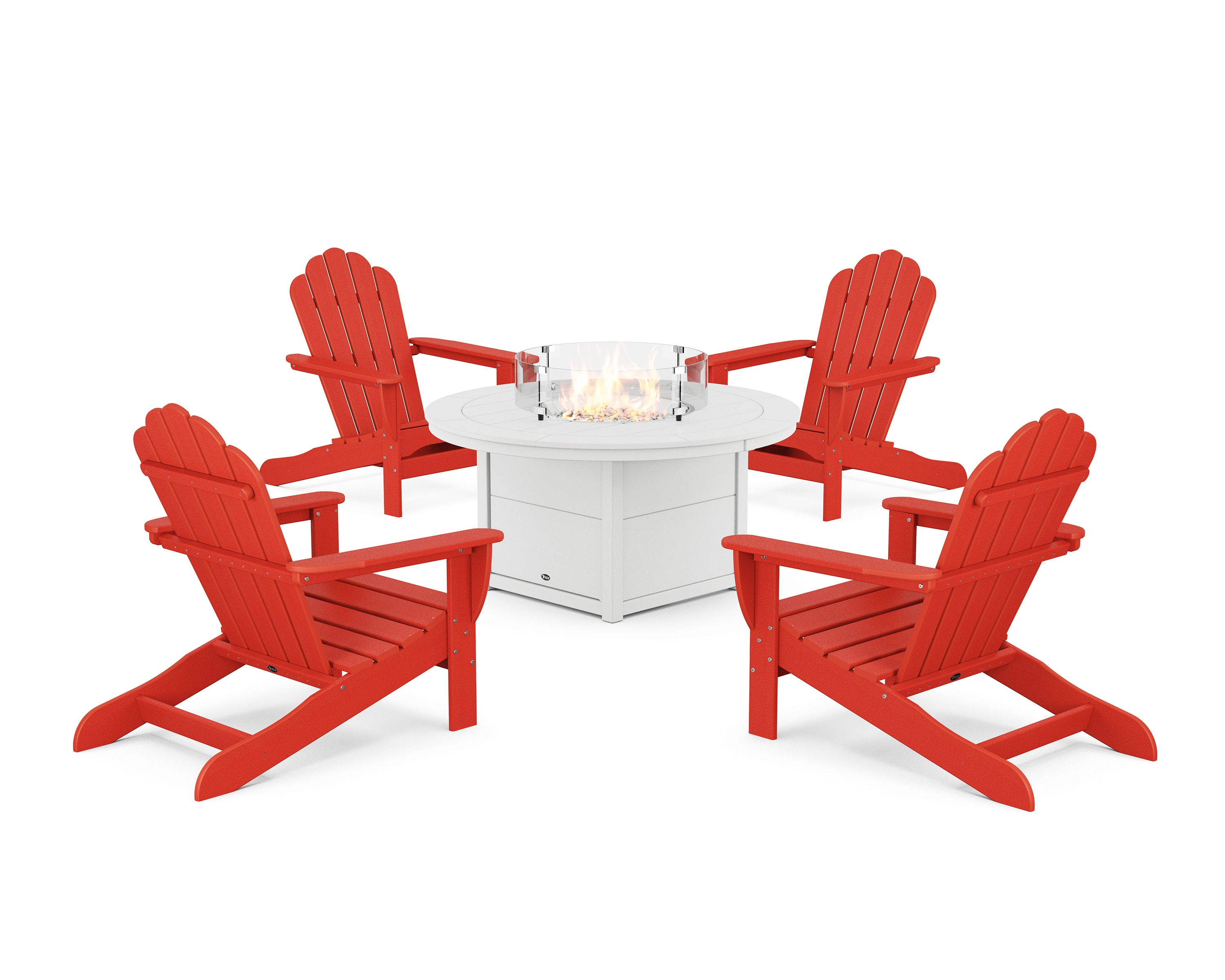 5-Piece Monterey Bay Oversized Adirondack Conversation Set with Fire Pit Table in Sunset Red