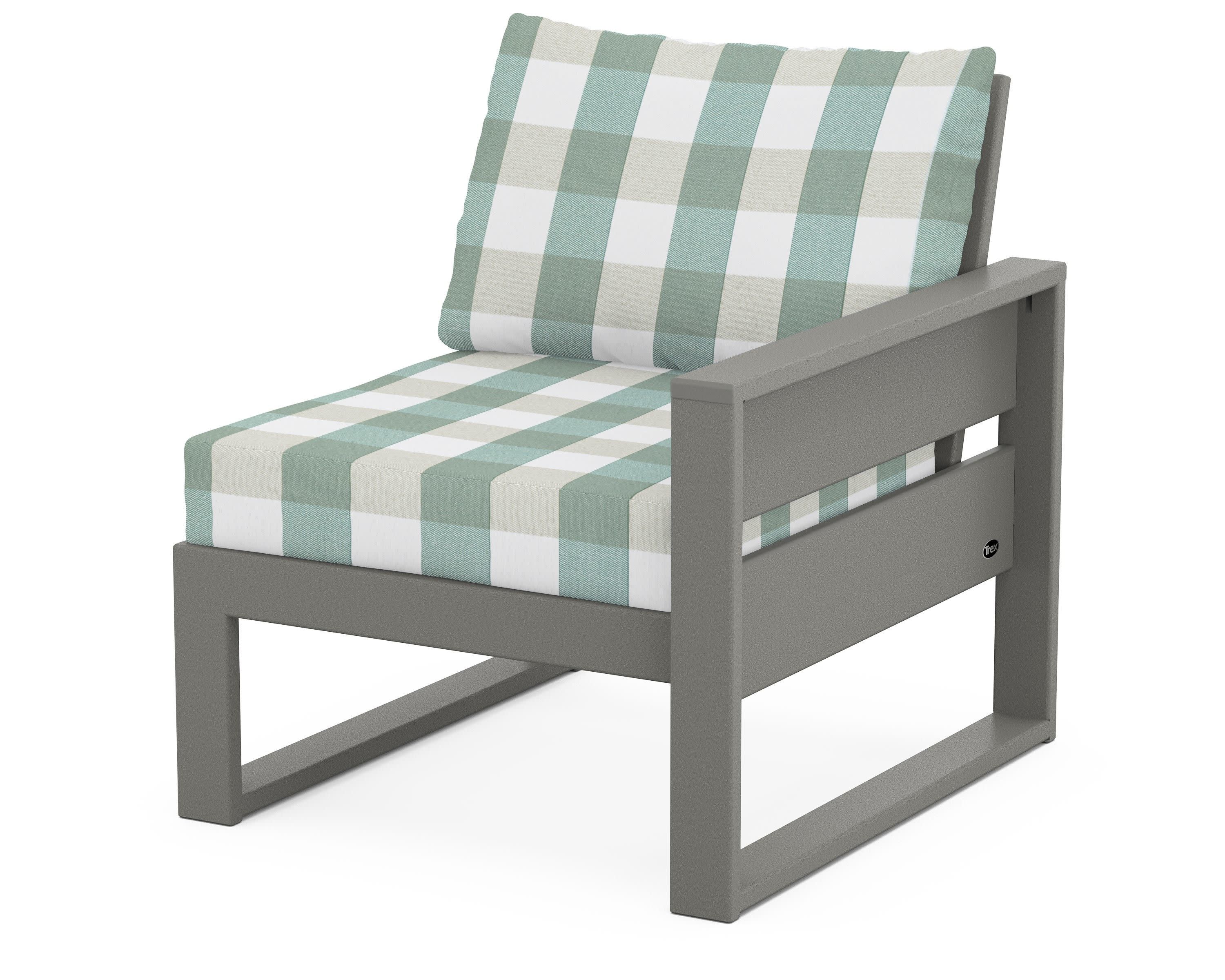 Eastport Modular Right Arm Chair in Stepping Stone / Buffalo Plaid Glacier Spa