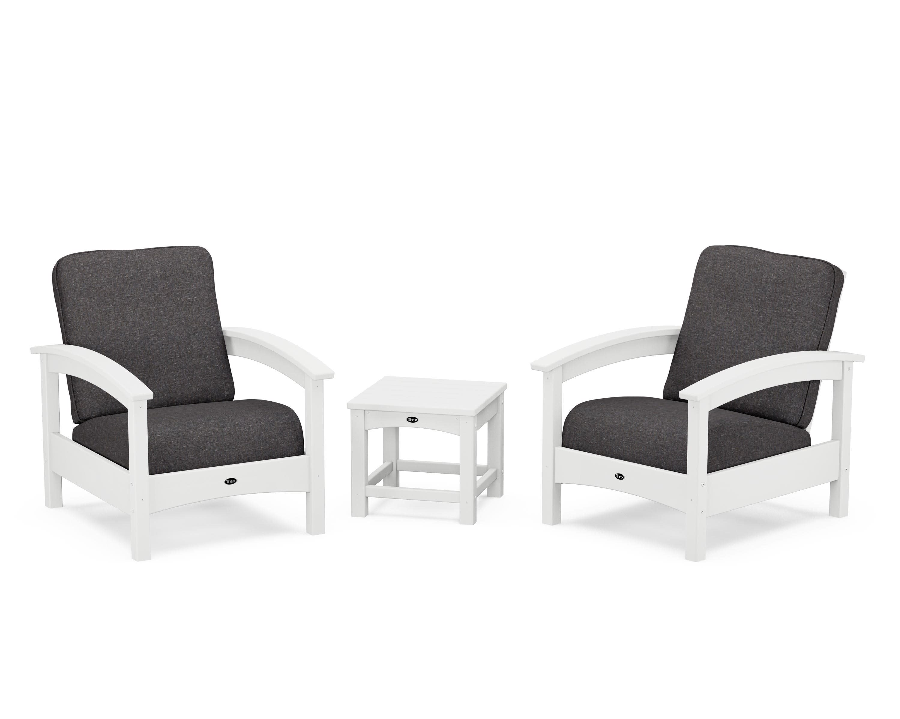 Rockport Club 3-Piece Deep Seating Conversation Set in Classic White / Ash Charcoal