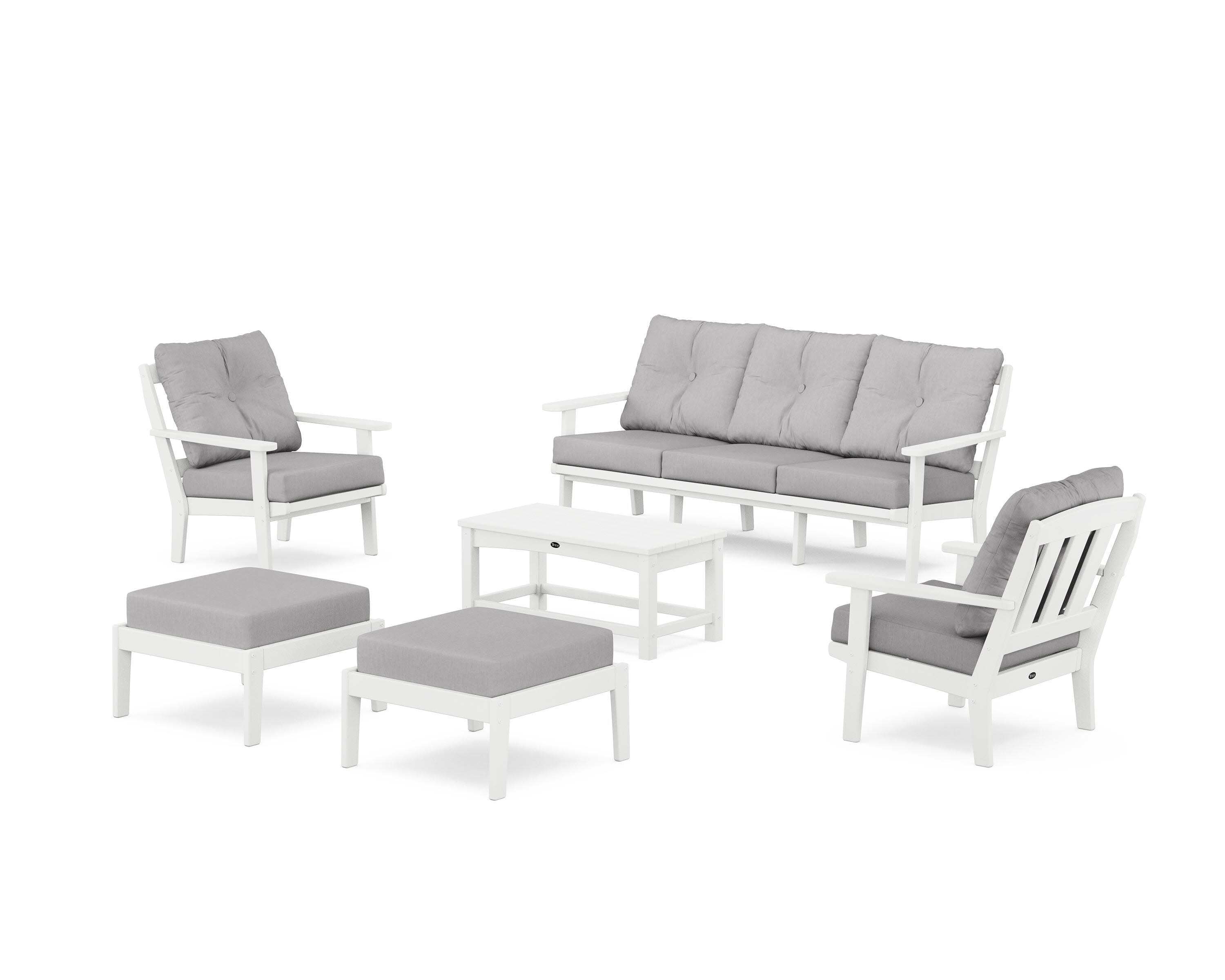 Cape Cod 6-Piece Lounge Sofa Set in Classic White / Granite
