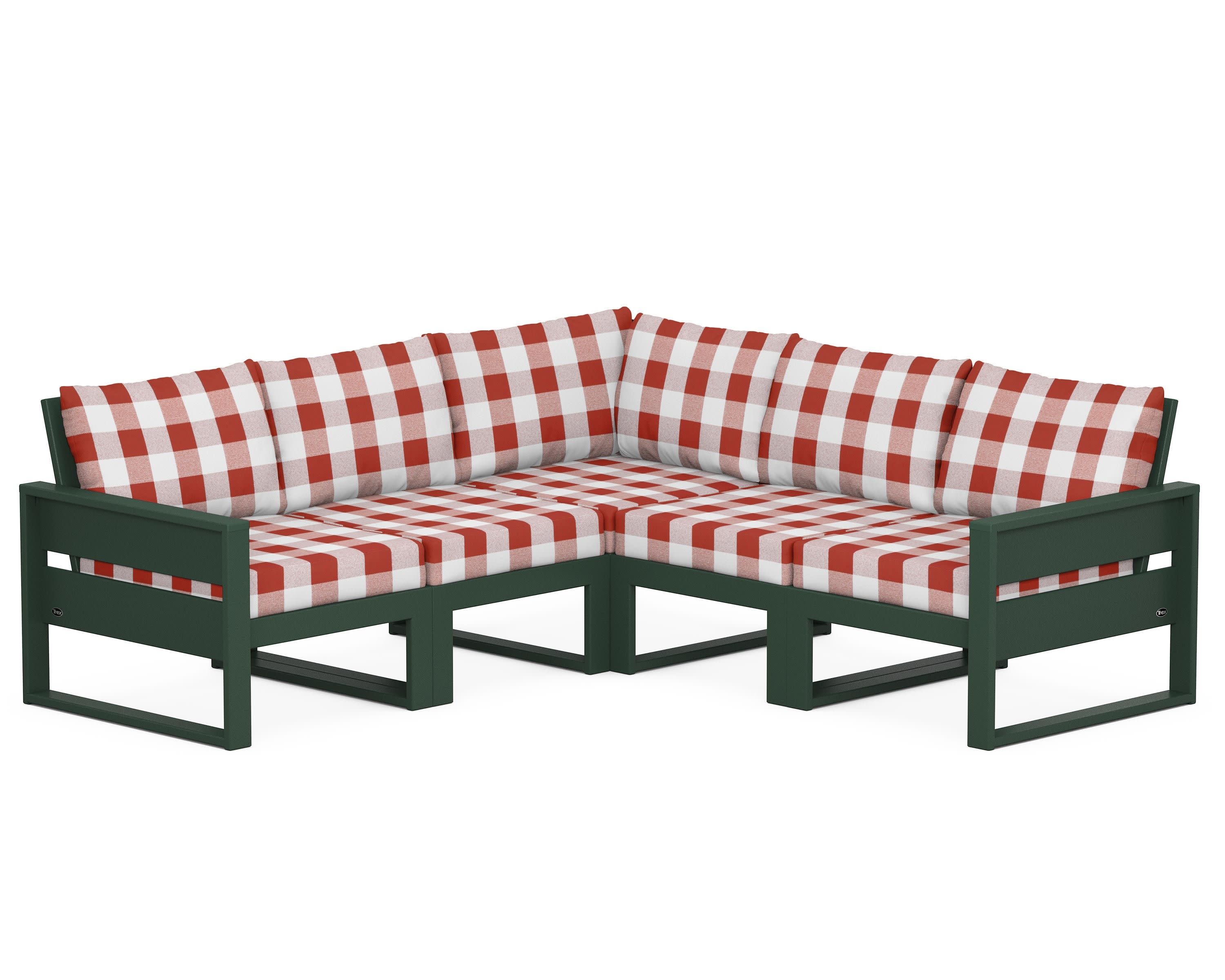Eastport 5-Piece Sectional in Rainforest Canopy / Buffalo Plaid Crimson