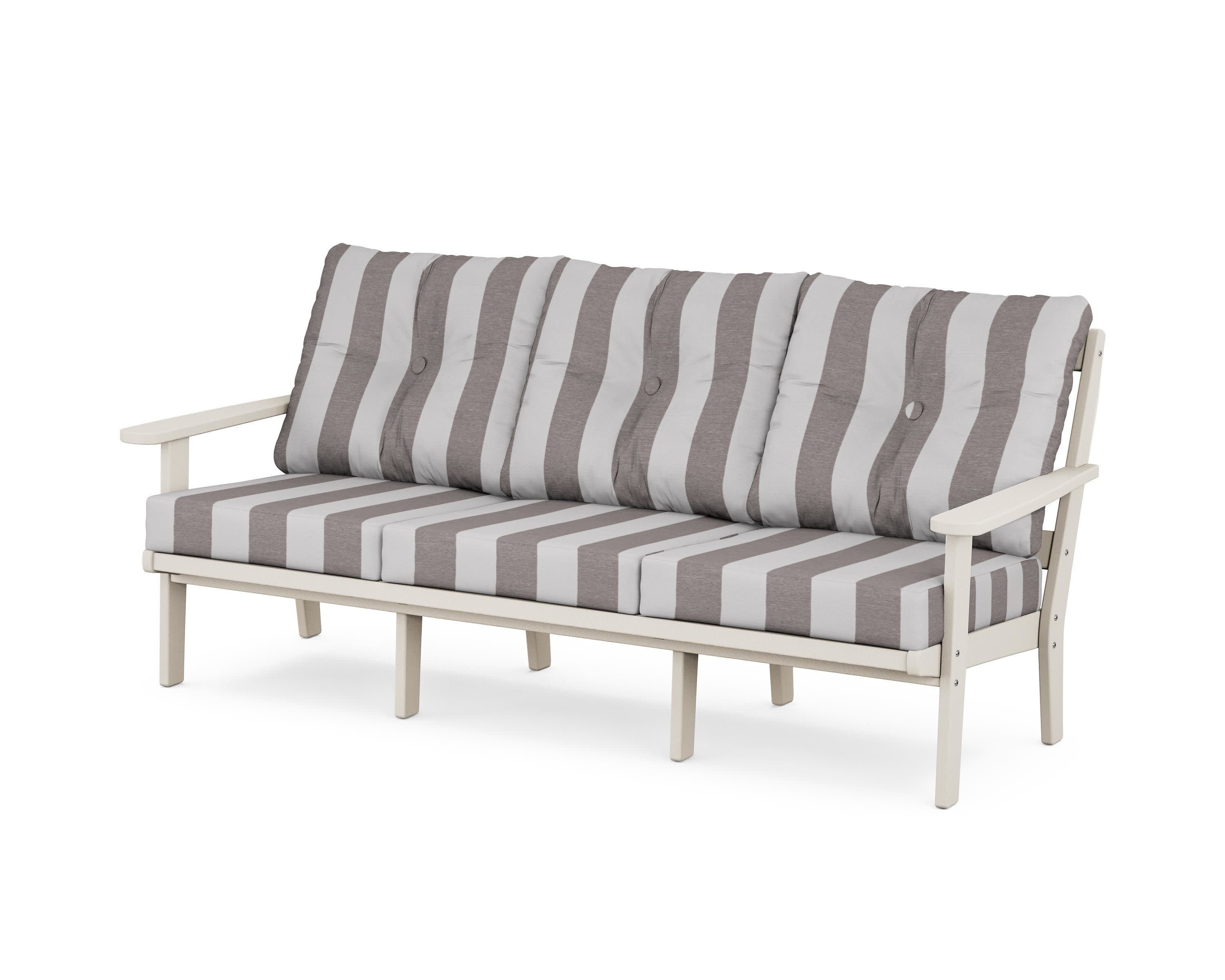 Cape Cod Deep Seating Sofa in Sand Castle / Cabana Stripe Grey Mist