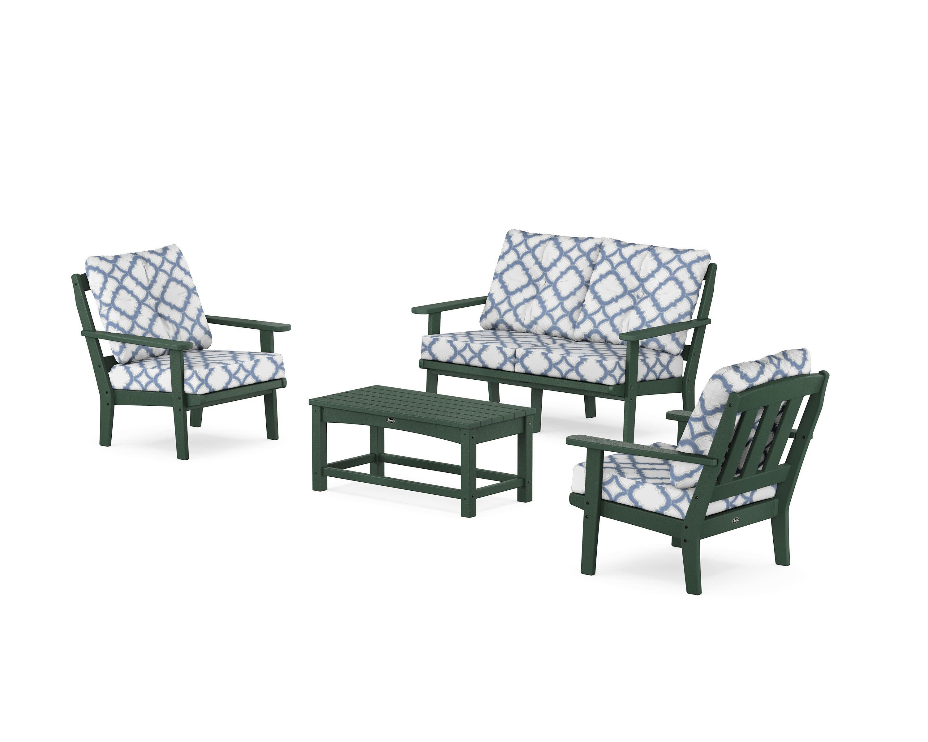 Cape Cod 4-Piece Deep Seating Set with Loveseat in Rainforest Canopy / Trellis Sky Blue