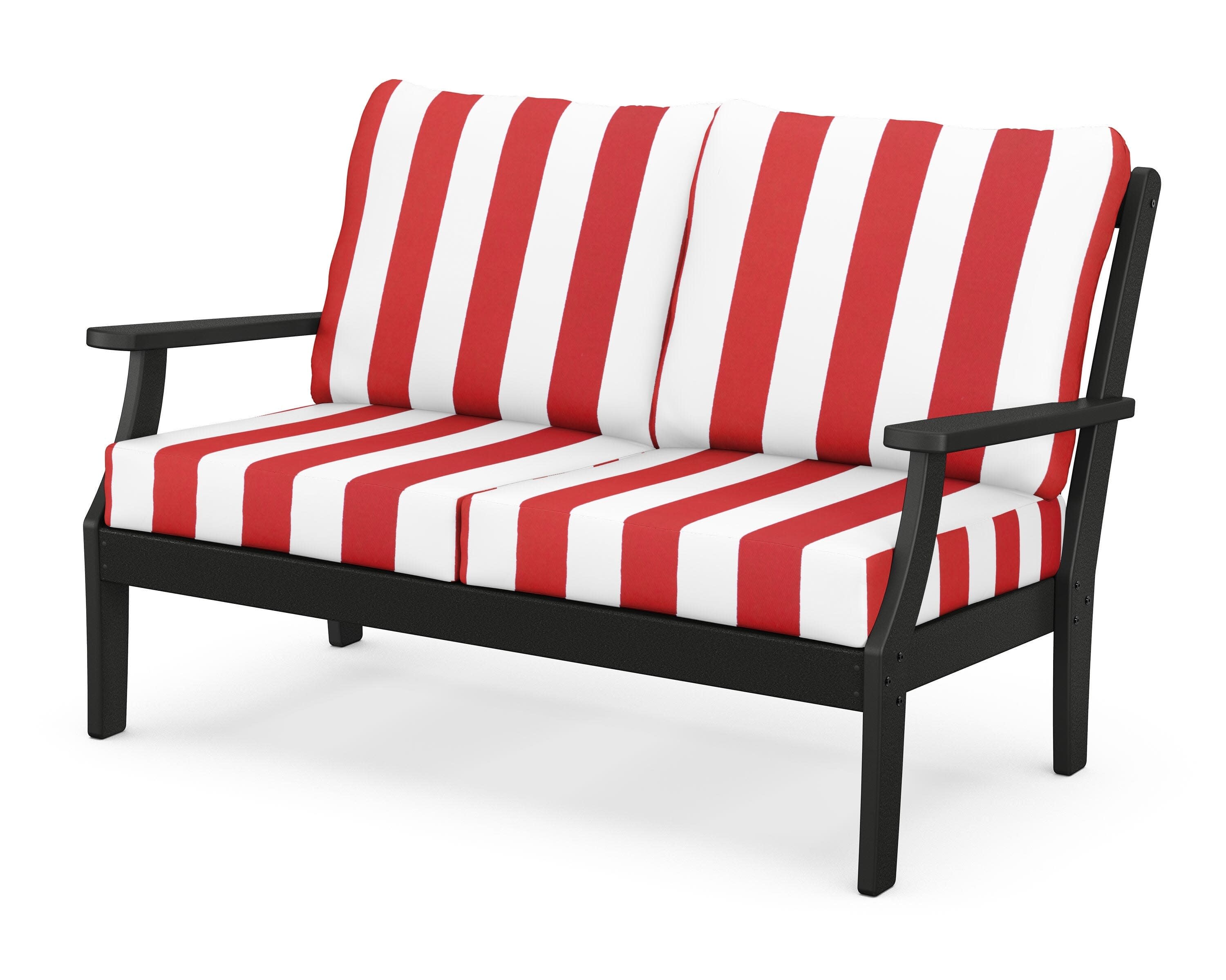 Yacht Club Deep Seating Loveseat in Charcoal Black / Cabana Stripe Crimson