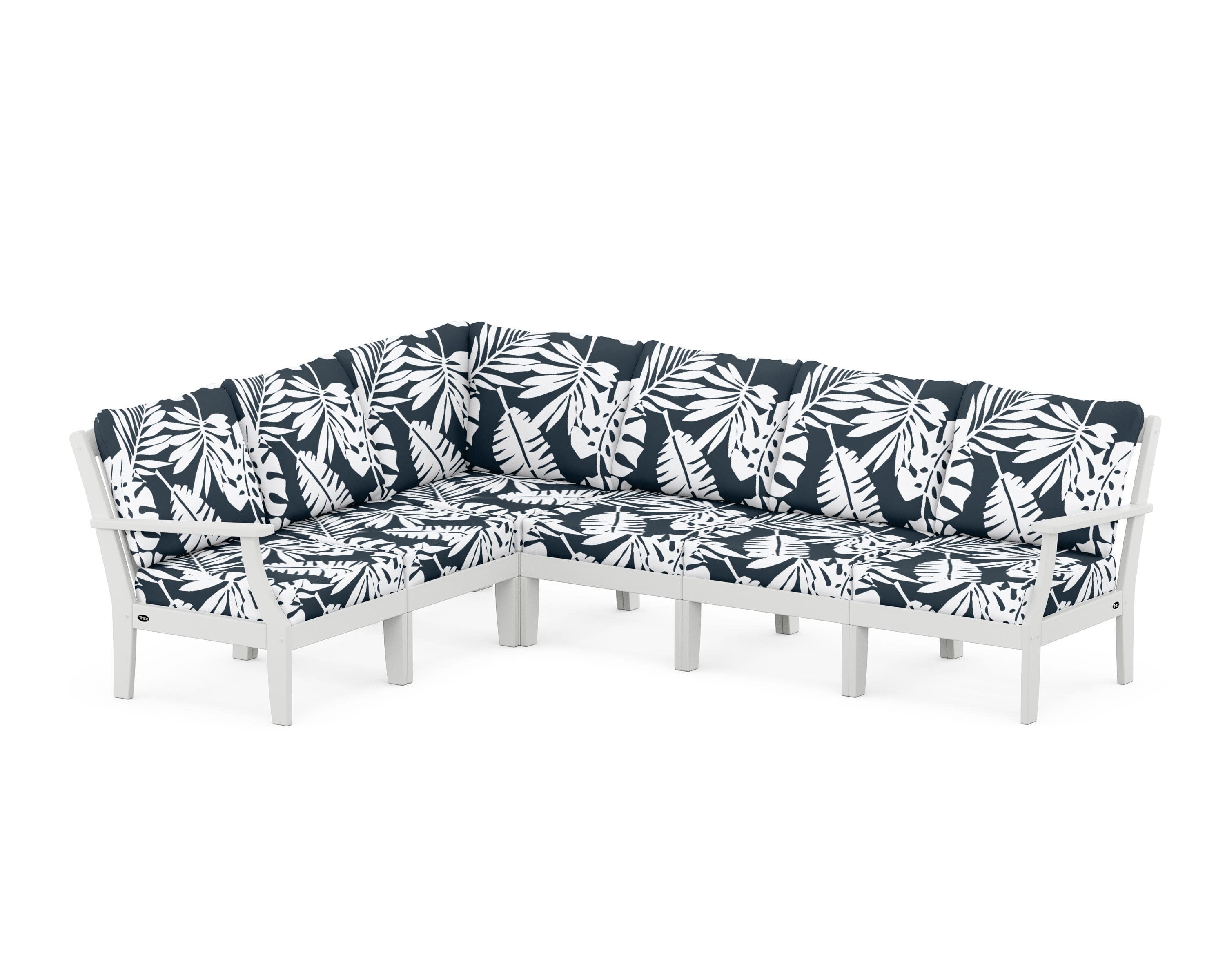 Yacht Club Modular 6-Piece Deep Seating Set in Classic White / Leaf Marine Indigo