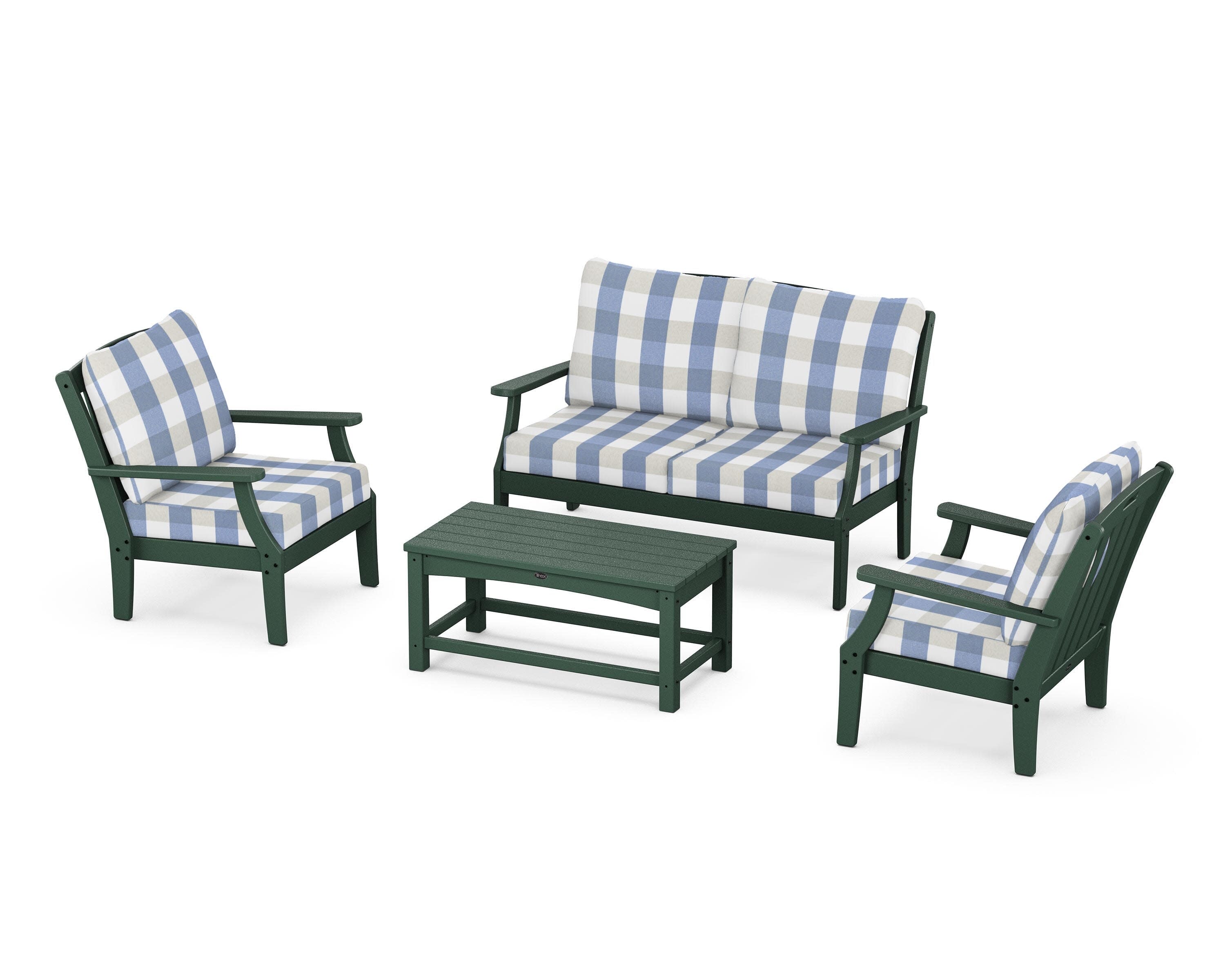 Yacht Club 4-Piece Deep Seating Chair Set in Rainforest Canopy / Buffalo Plaid Sky Blue