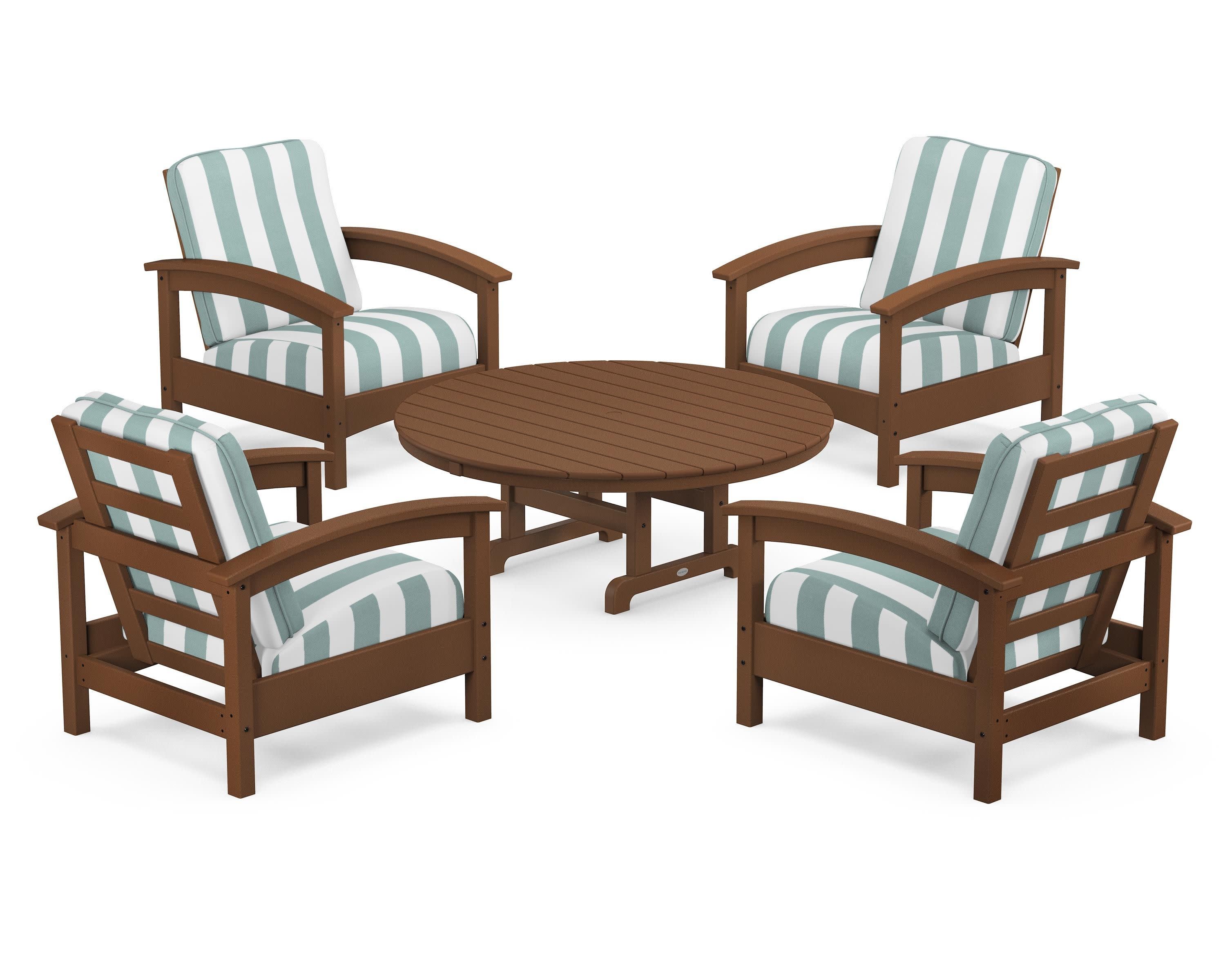 Rockport 5-Piece Deep Seating Set in Tree House / Cabana Stripe Glacier Spa