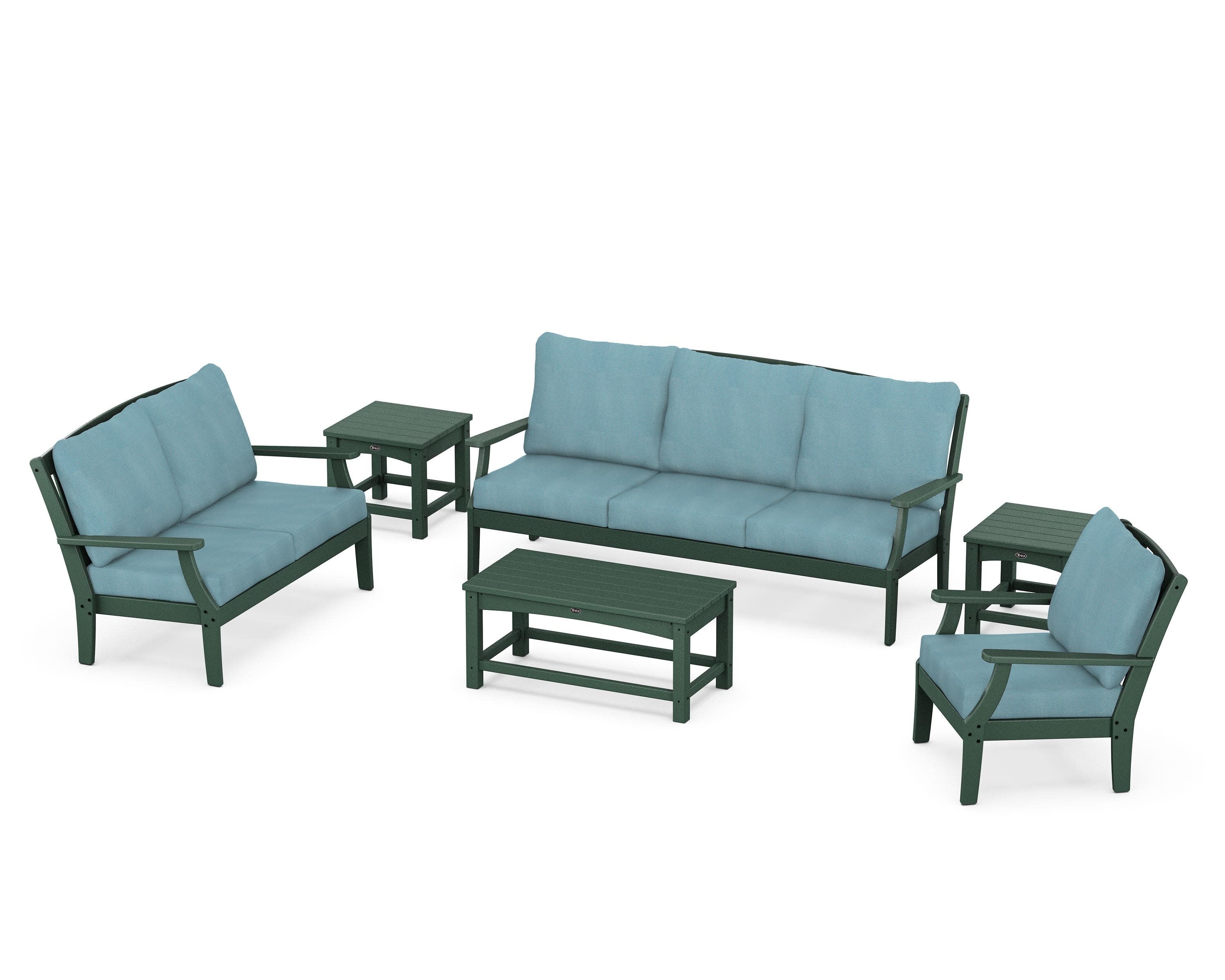 Yacht Club 6-Piece Deep Seating Set in Rainforest Canopy / Lattice Sky Blue