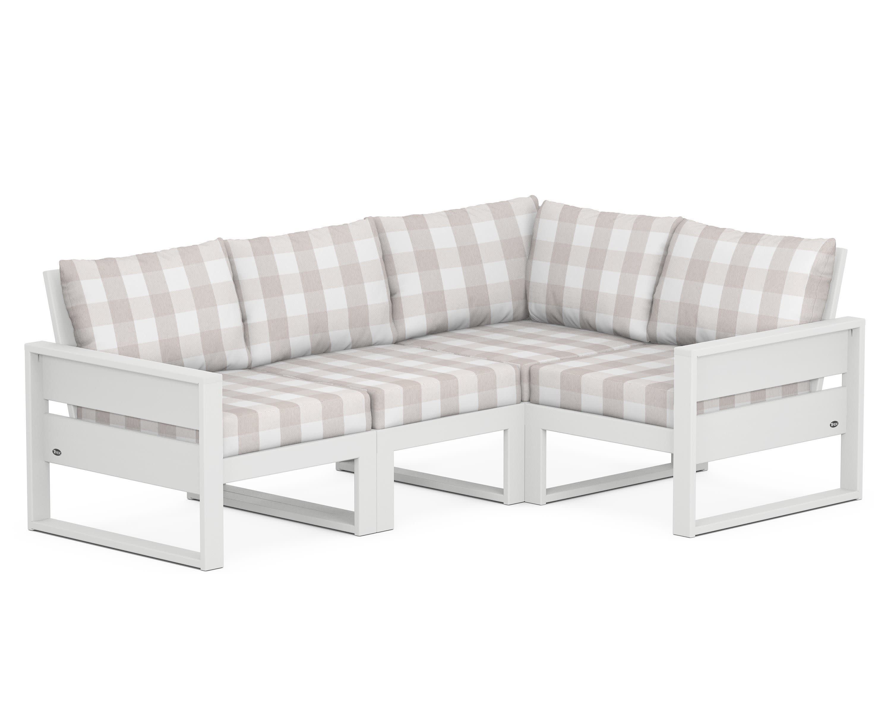 Eastport 4- Piece Sectional in Classic White / Buffalo Plaid Dune Burlap