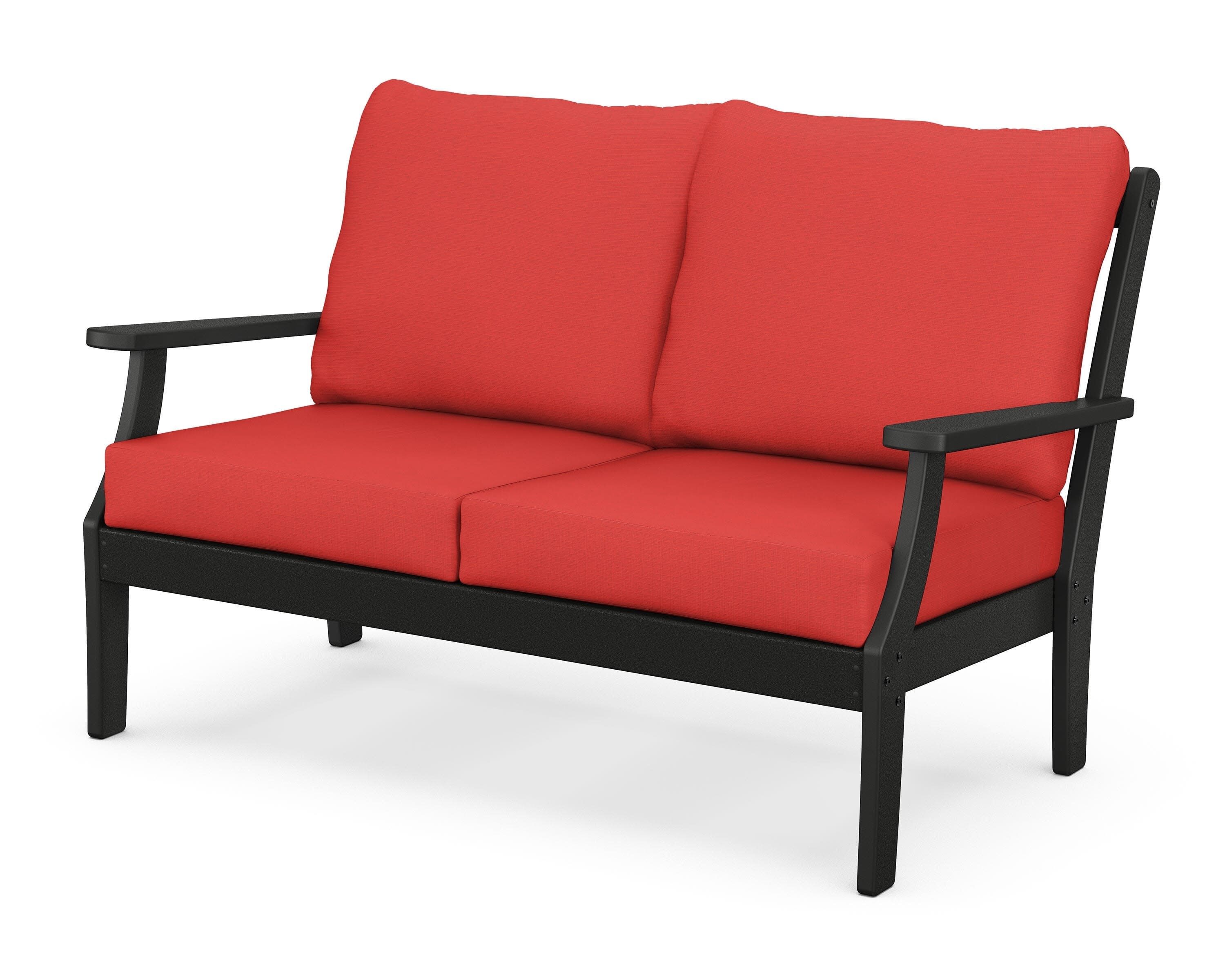 Yacht Club Deep Seating Loveseat in Charcoal Black / Crimson Linen
