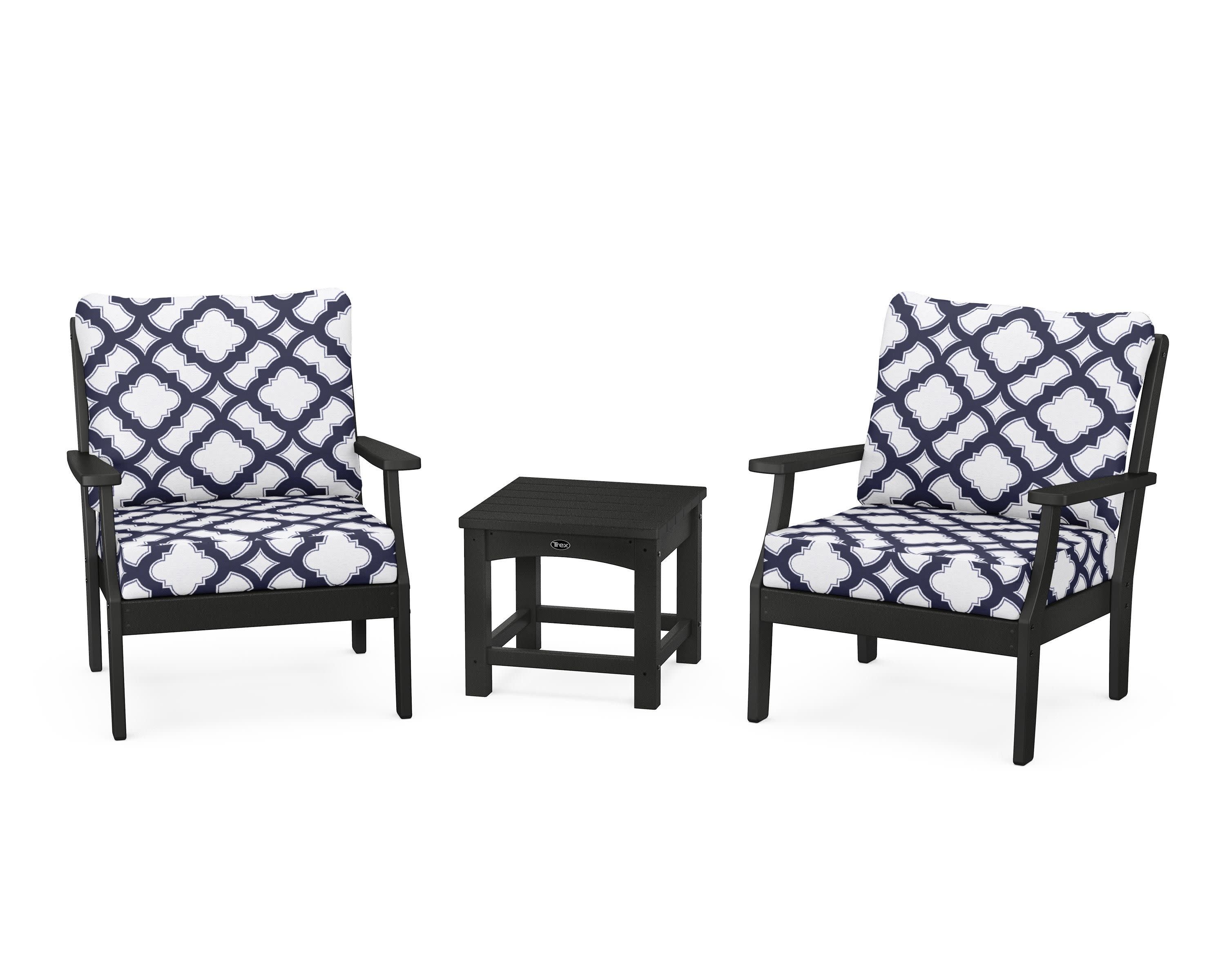 Yacht Club 3-Piece Deep Seating Set in Charcoal Black / Trellis Navy