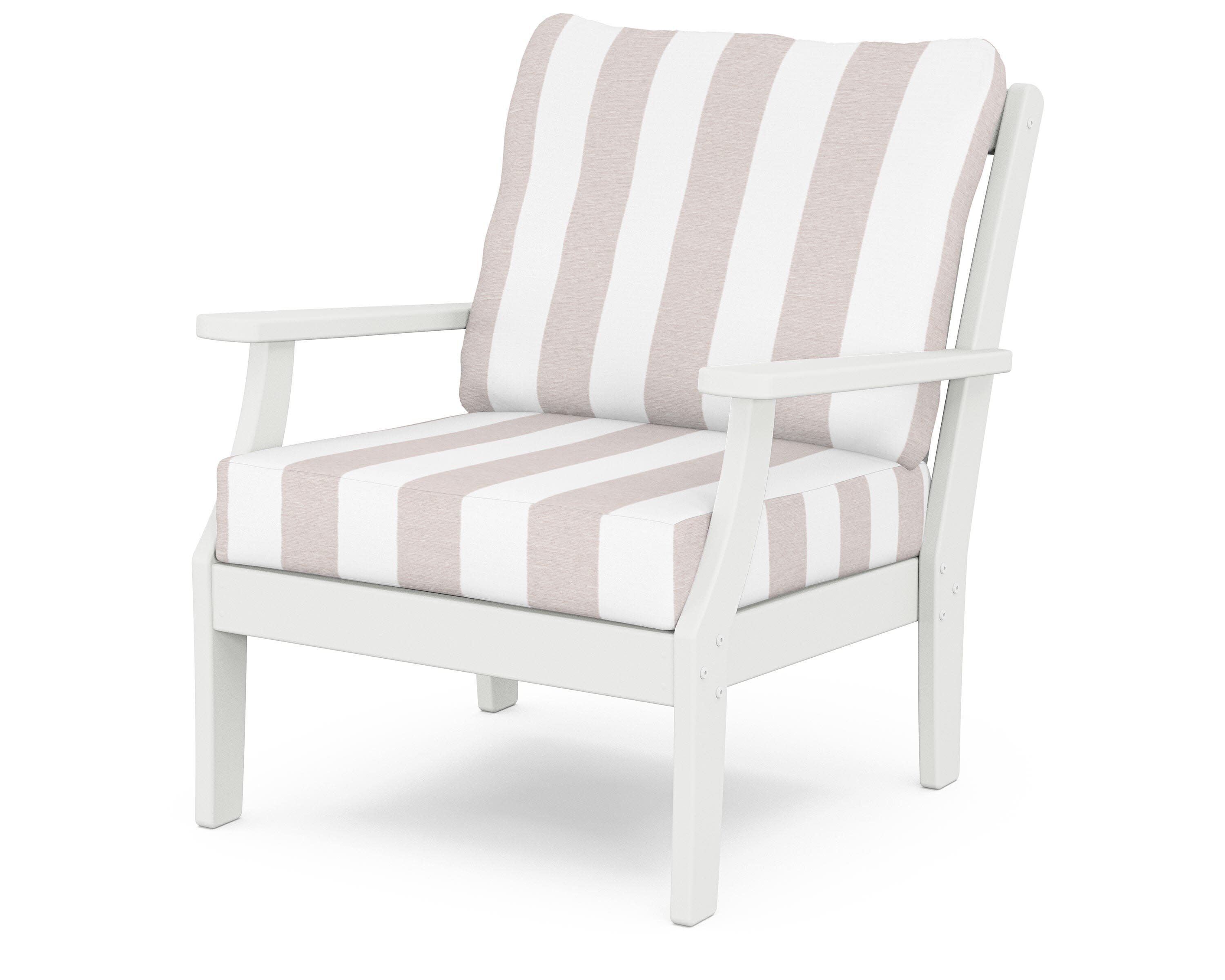 Yacht Club Deep Seating Chair in Classic White / Cabana Stripe Dune Burlap