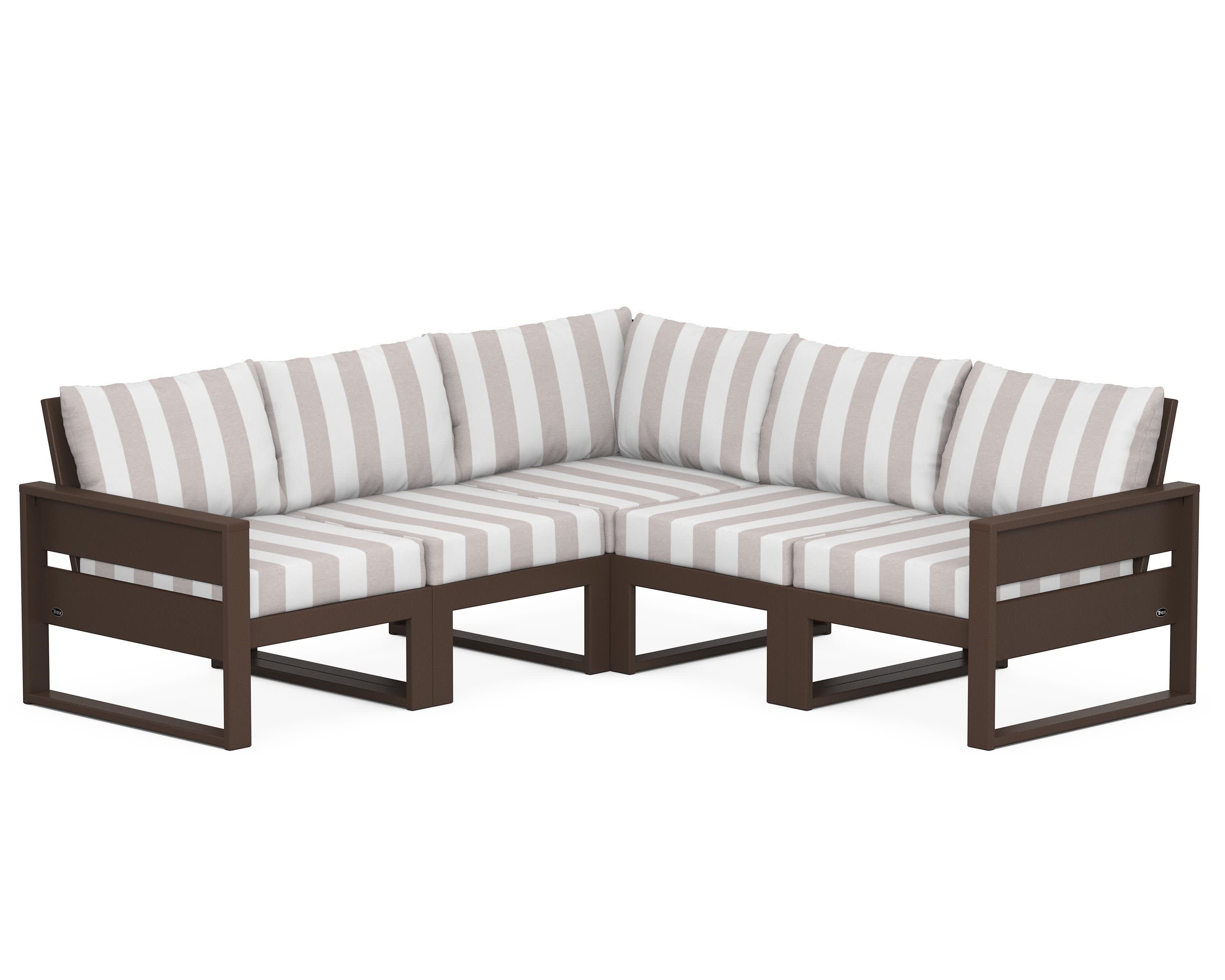 Eastport 5-Piece Sectional in Vintage Lantern / Cabana Stripe Dune Burlap