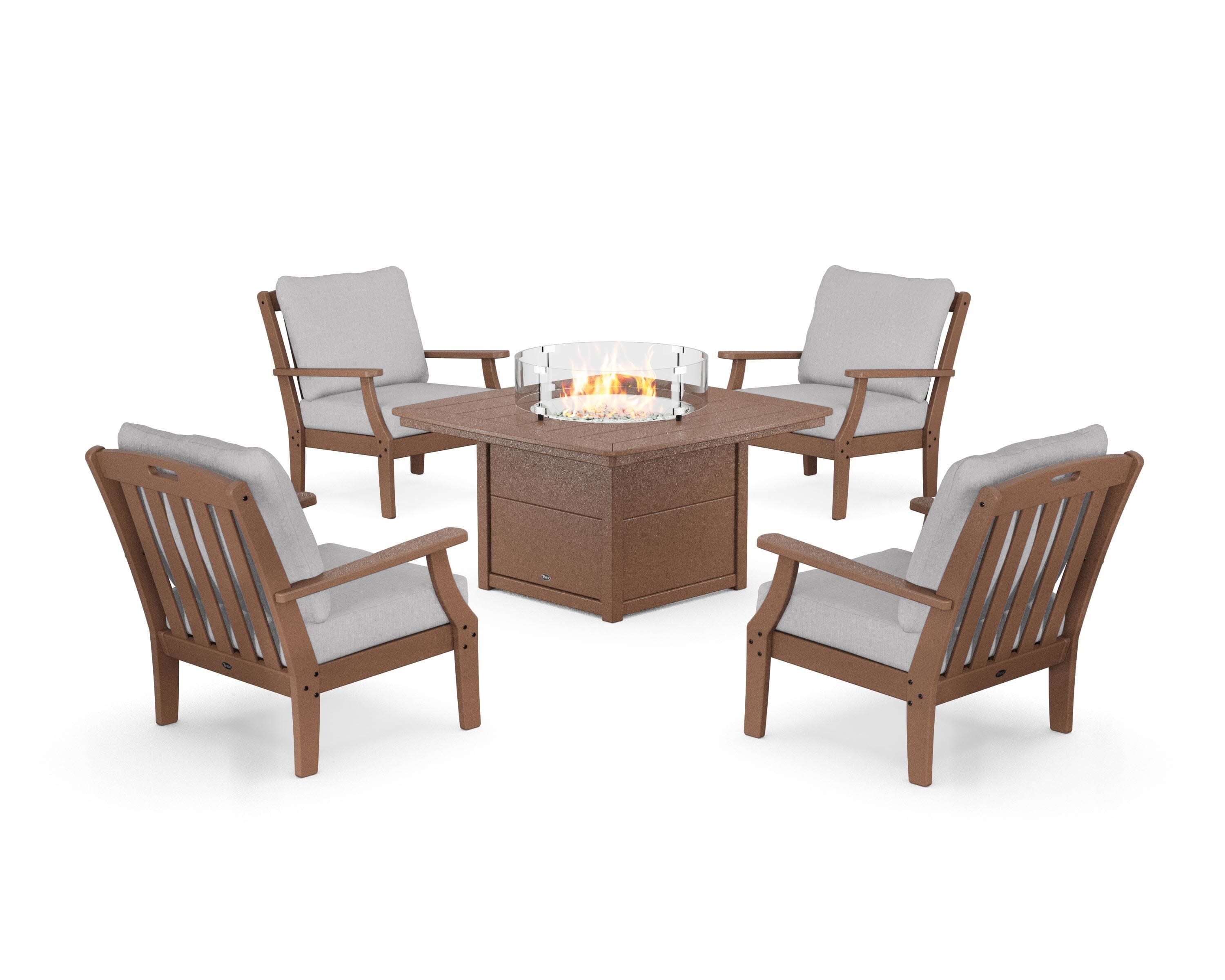 Yacht Club 5-Piece Deep Seating Set with Fire Pit Table in Tree House / Granite