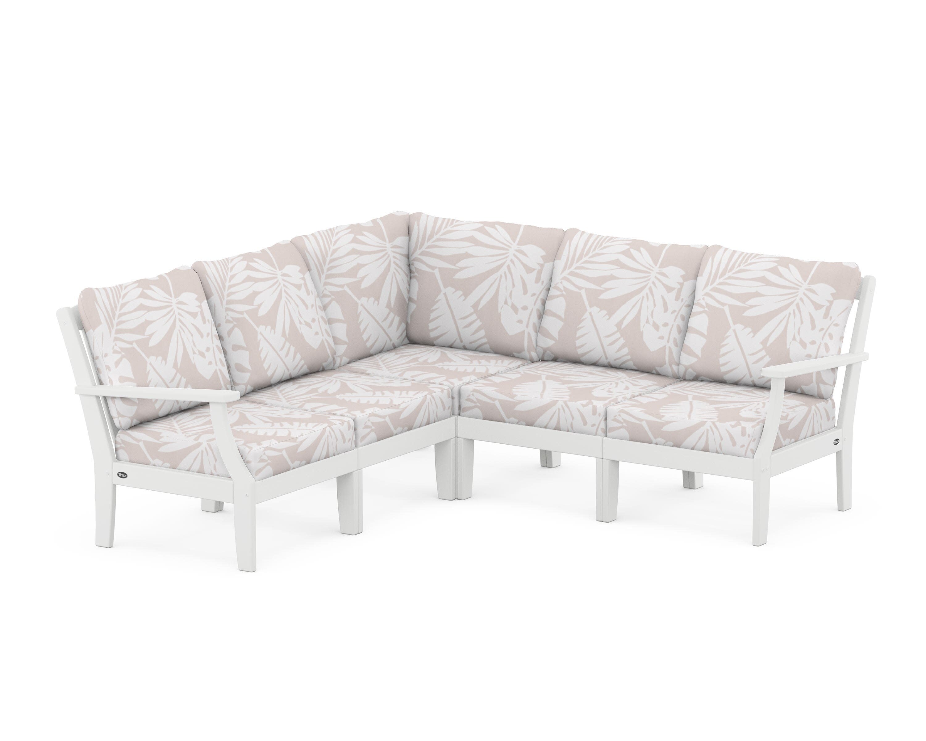 Yacht Club Modular 5-Piece Deep Seating Set in Classic White / Leaf Dune Burlap