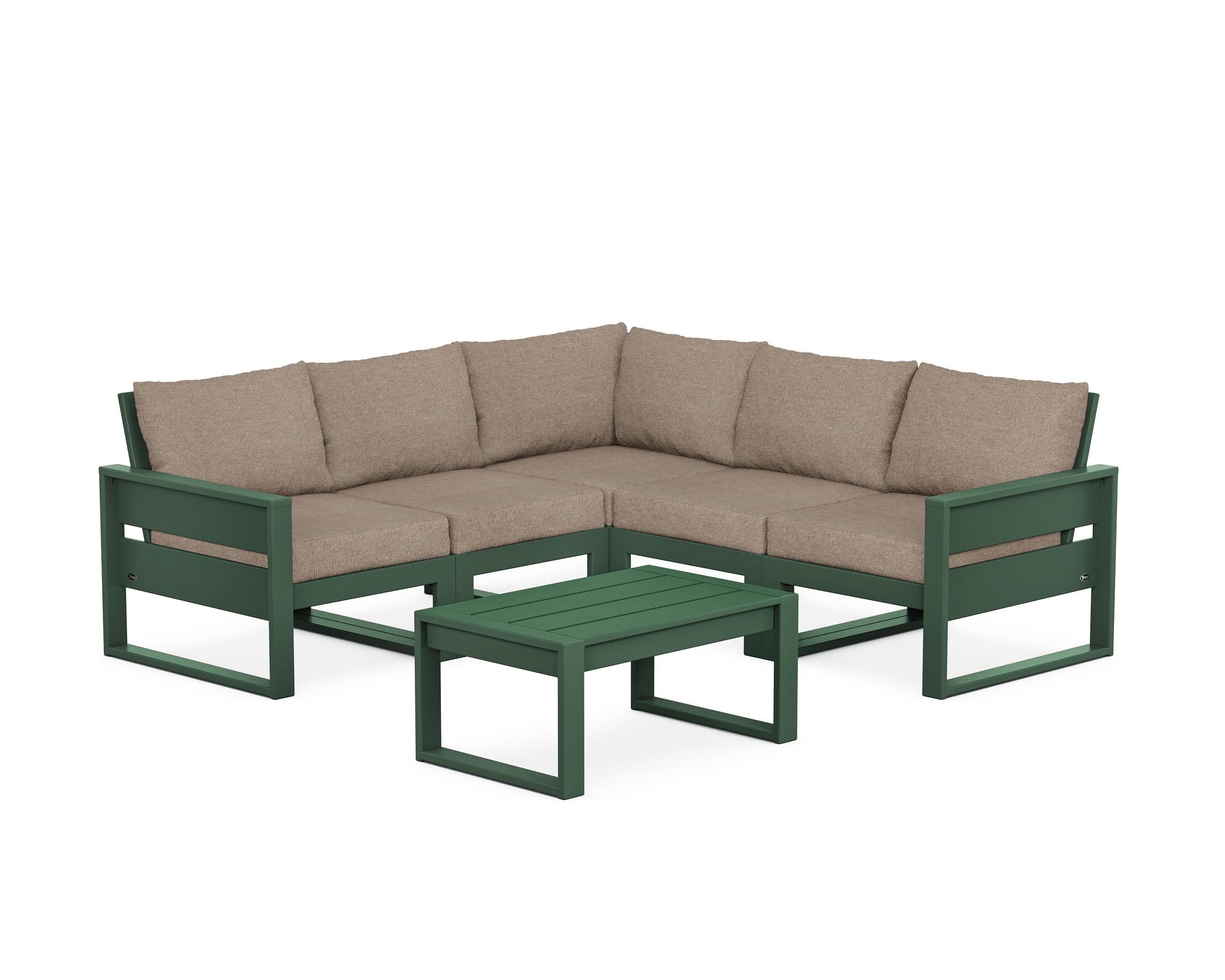 Eastport 6-Piece Deep Seating Sectional + Coffee Table Set in Rainforest Canopy / Spiced Burlap