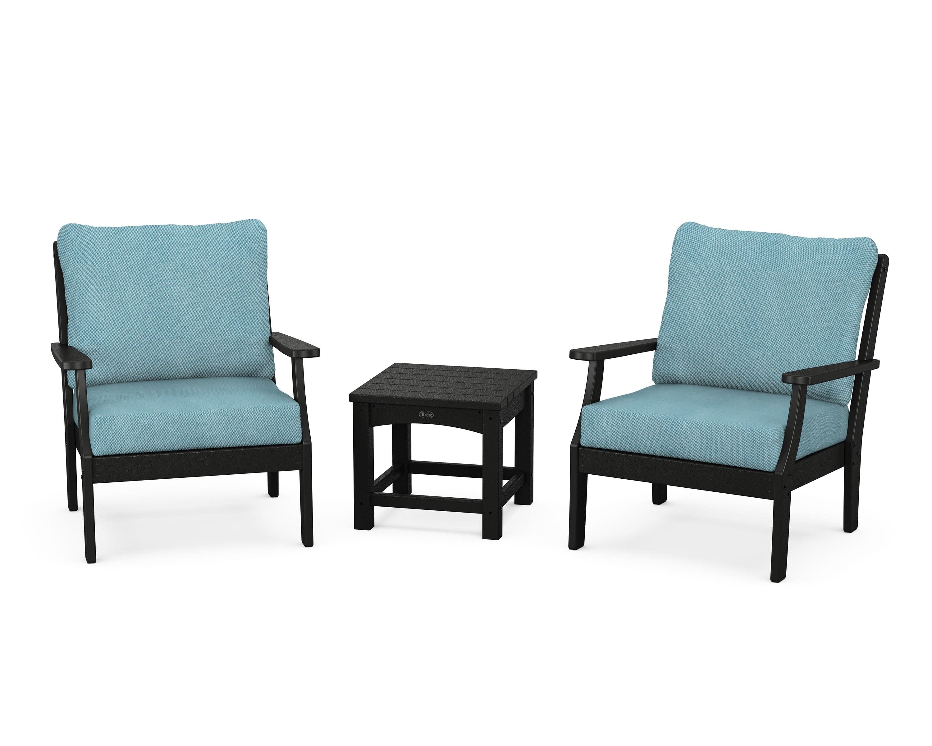 Yacht Club 3-Piece Deep Seating Set in Charcoal Black / Lattice Sky Blue