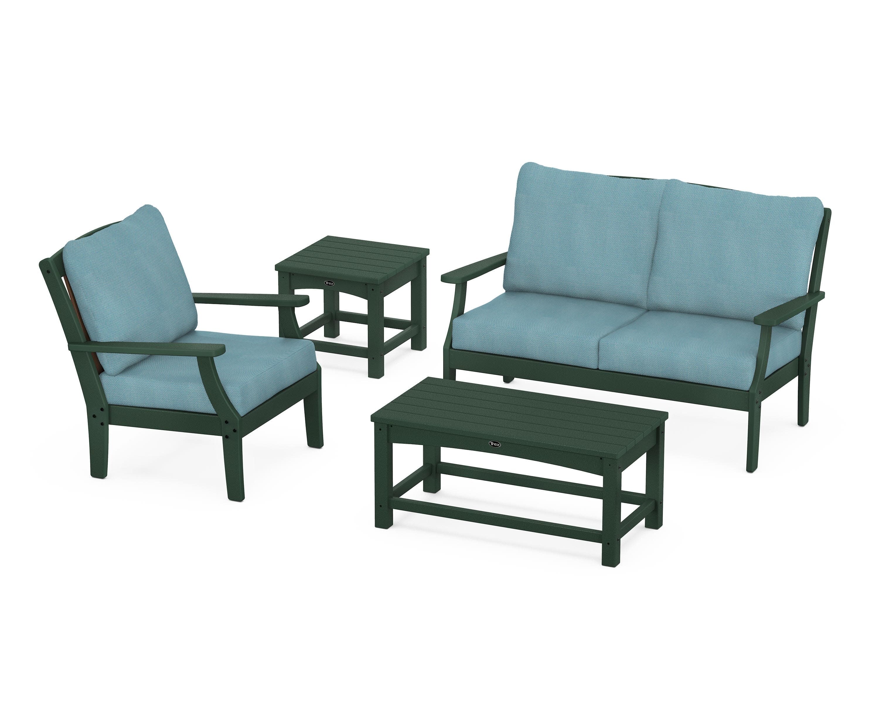 Yacht Club 4-Piece Deep Seating Set in Rainforest Canopy / Lattice Sky Blue