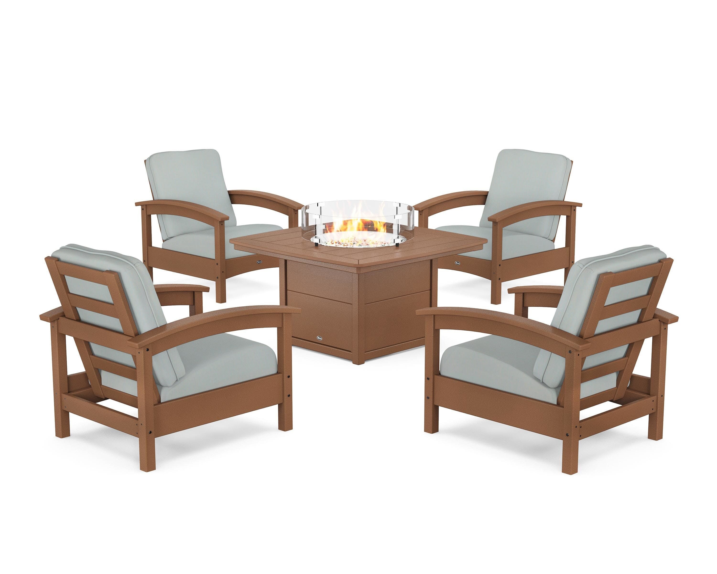 Rockport 5-Piece Deep Seating Set with Yacht Club Fire Pit Table in Tree House / Spa